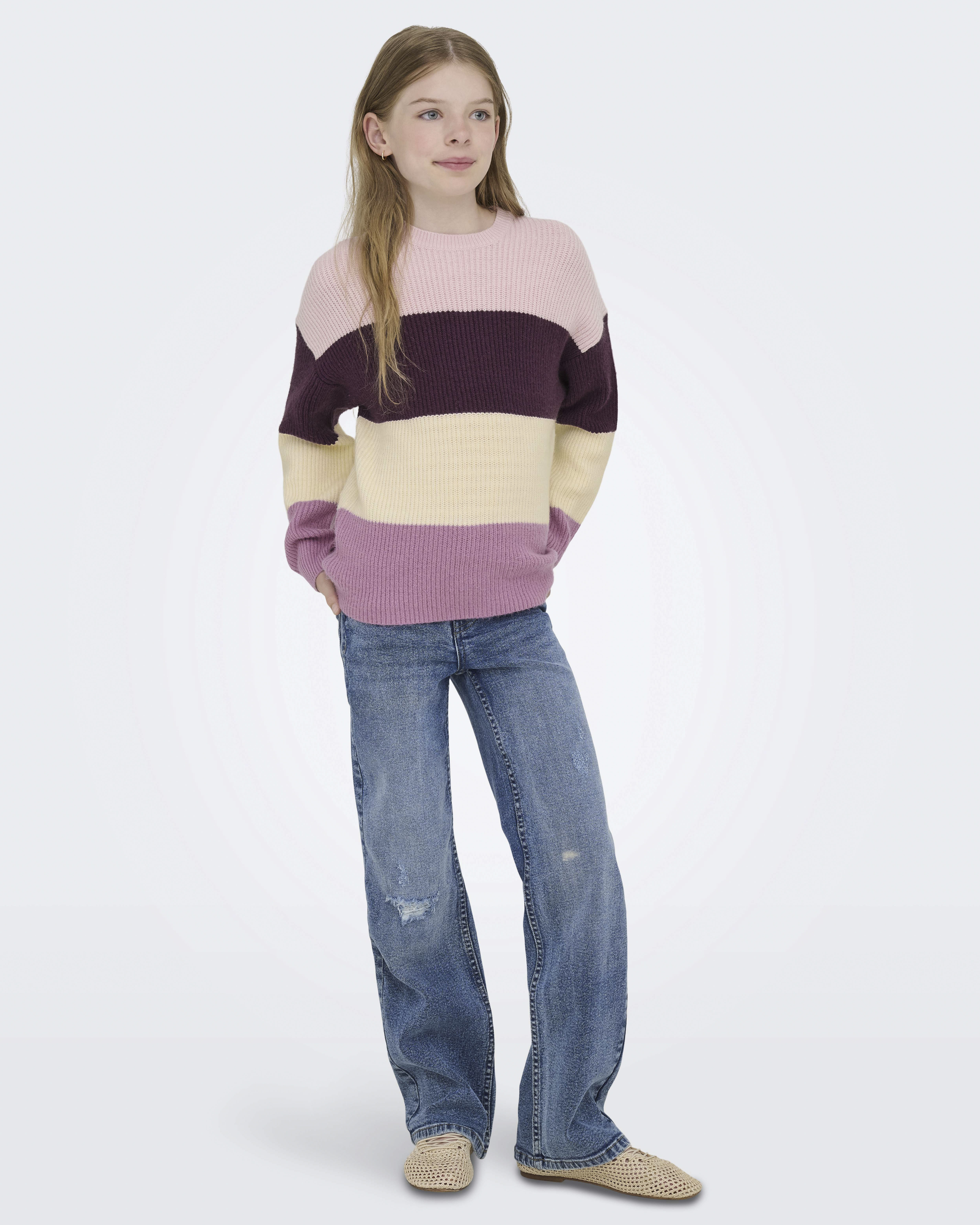Maglioncino Kids Only color block rosa e avorio a costine image