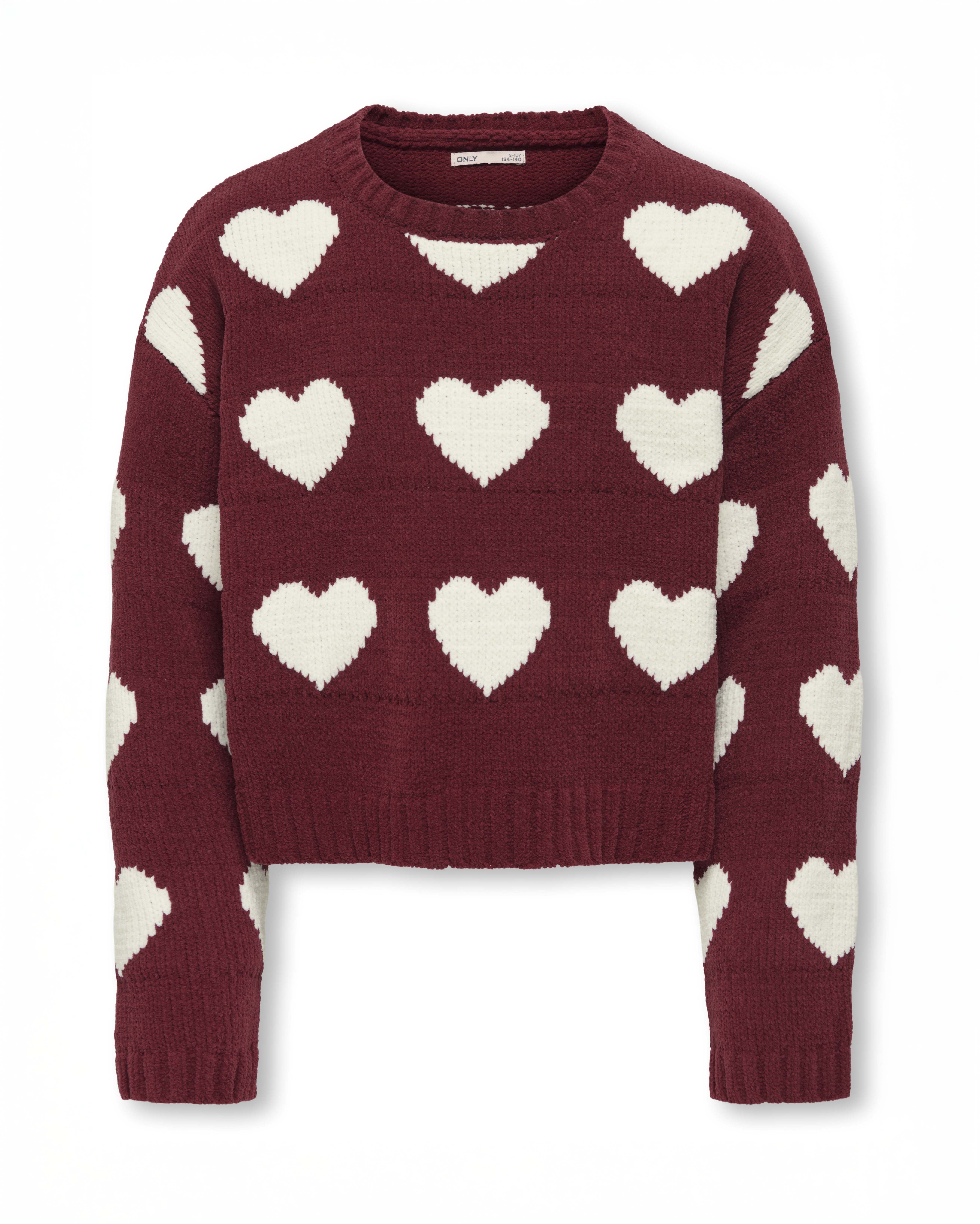 Maglioncino Kids Only bordeaux con cuori jaquard bianchi