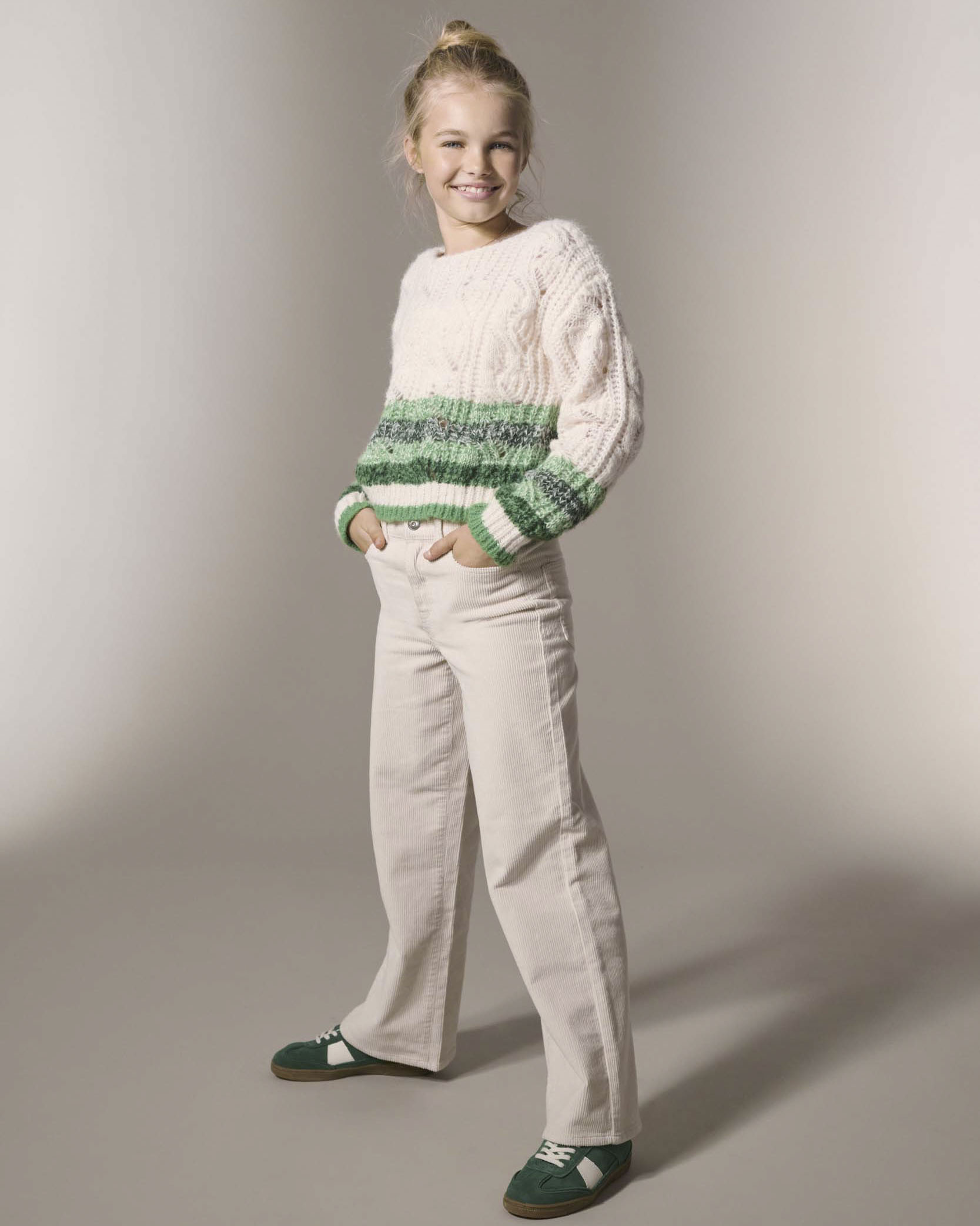 Pantalone wide leg Kids Only color panna in velluto a costine image