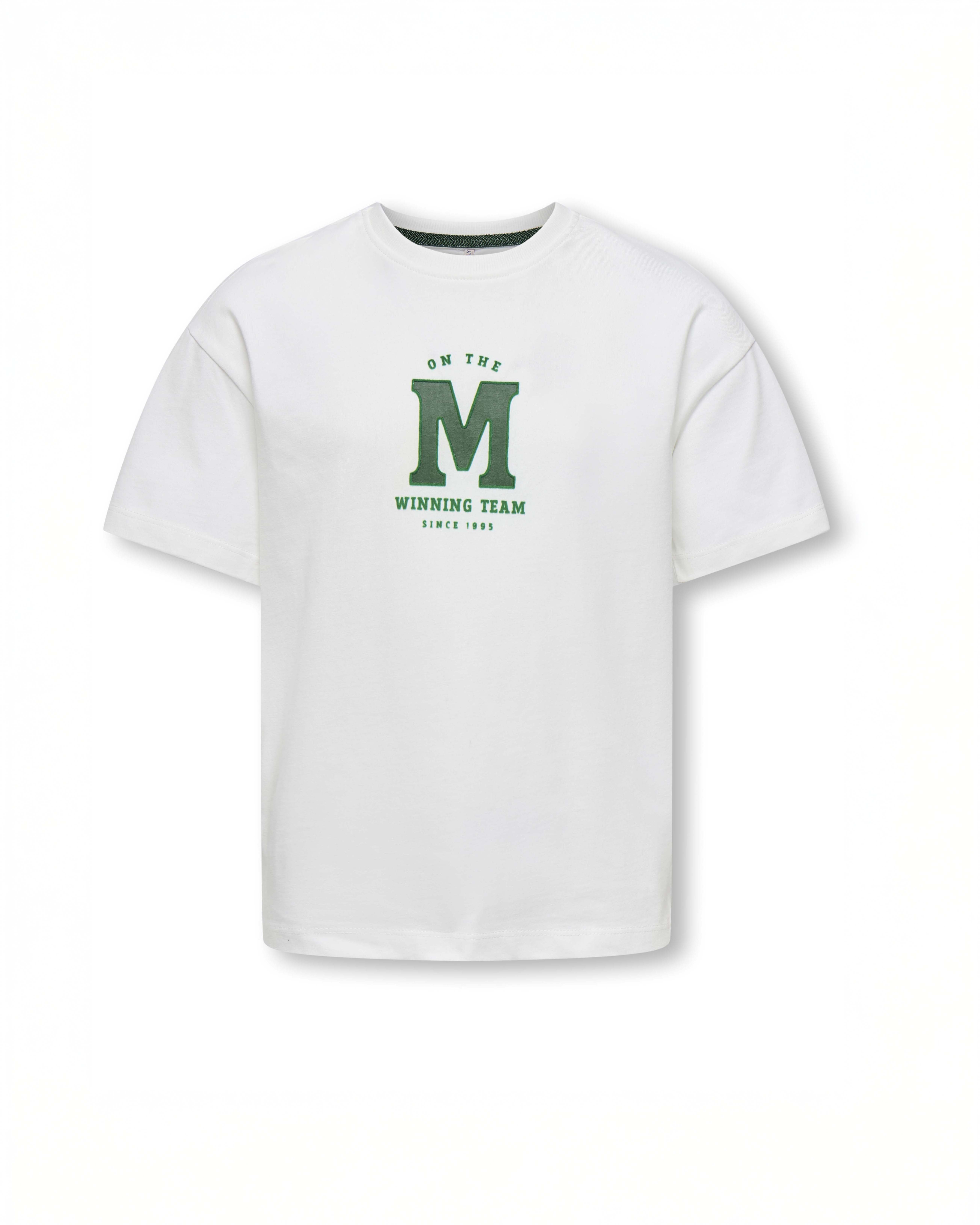T-shirt Kids Only avorio stile college con logo verde