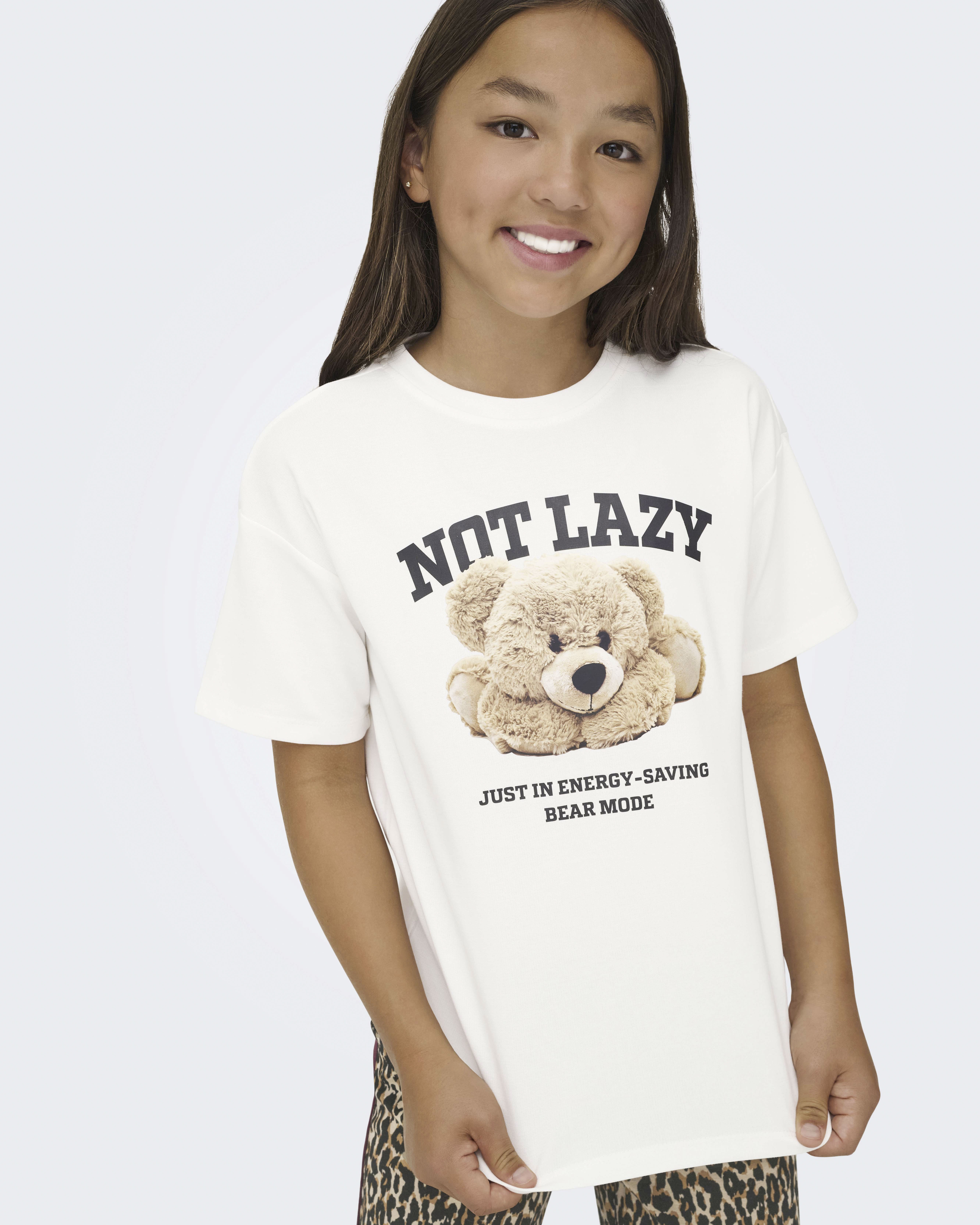 T-shirt Kids Only avorio con orsetto Not Lazy
