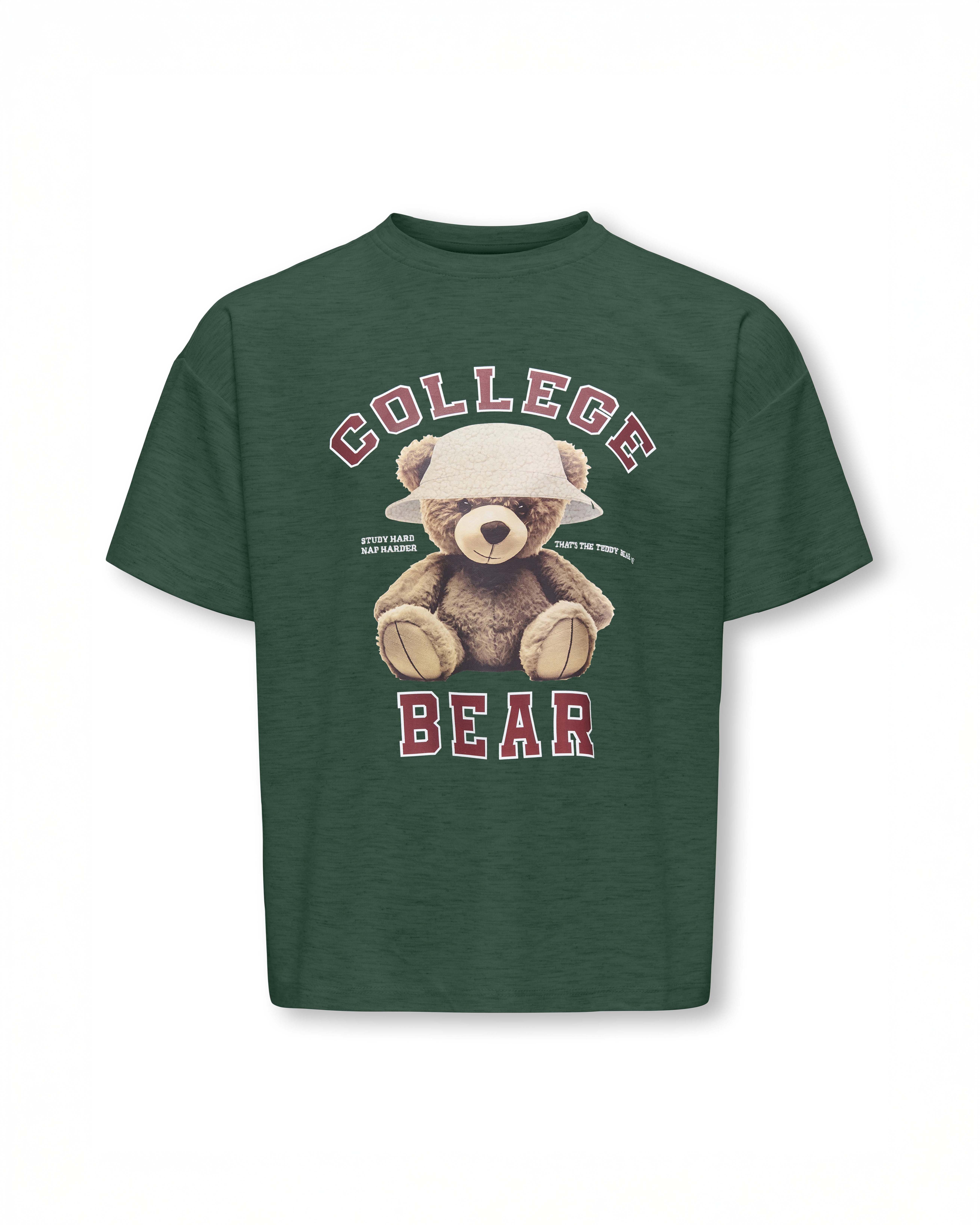 T-shirt Kids Only verde con orsetto College Bear
