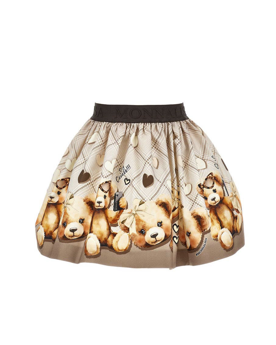 Gonna Monnalisa in neoprene beige con orsetti