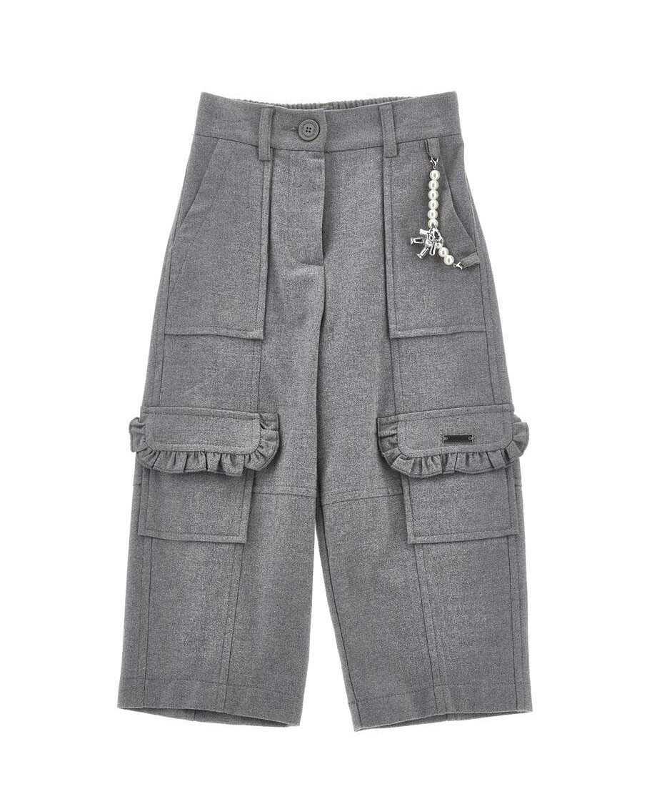 Pantalone cargo Monnalisa grigio in flanella con charms