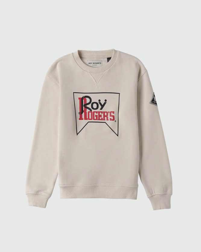 Felpa Roy Roger's ecru' in puro cotone con bandiera e scritta logo