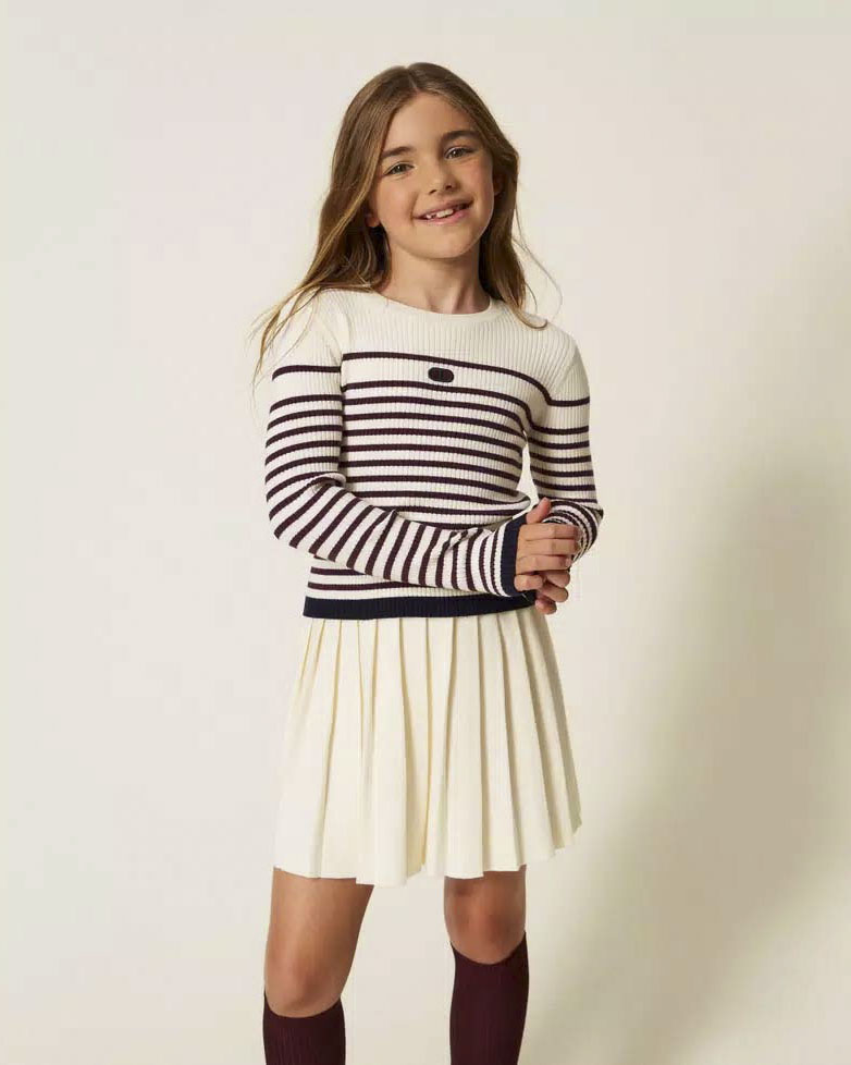 Maglia Twinset a righe avorio e bordeaux in misto viscosa
