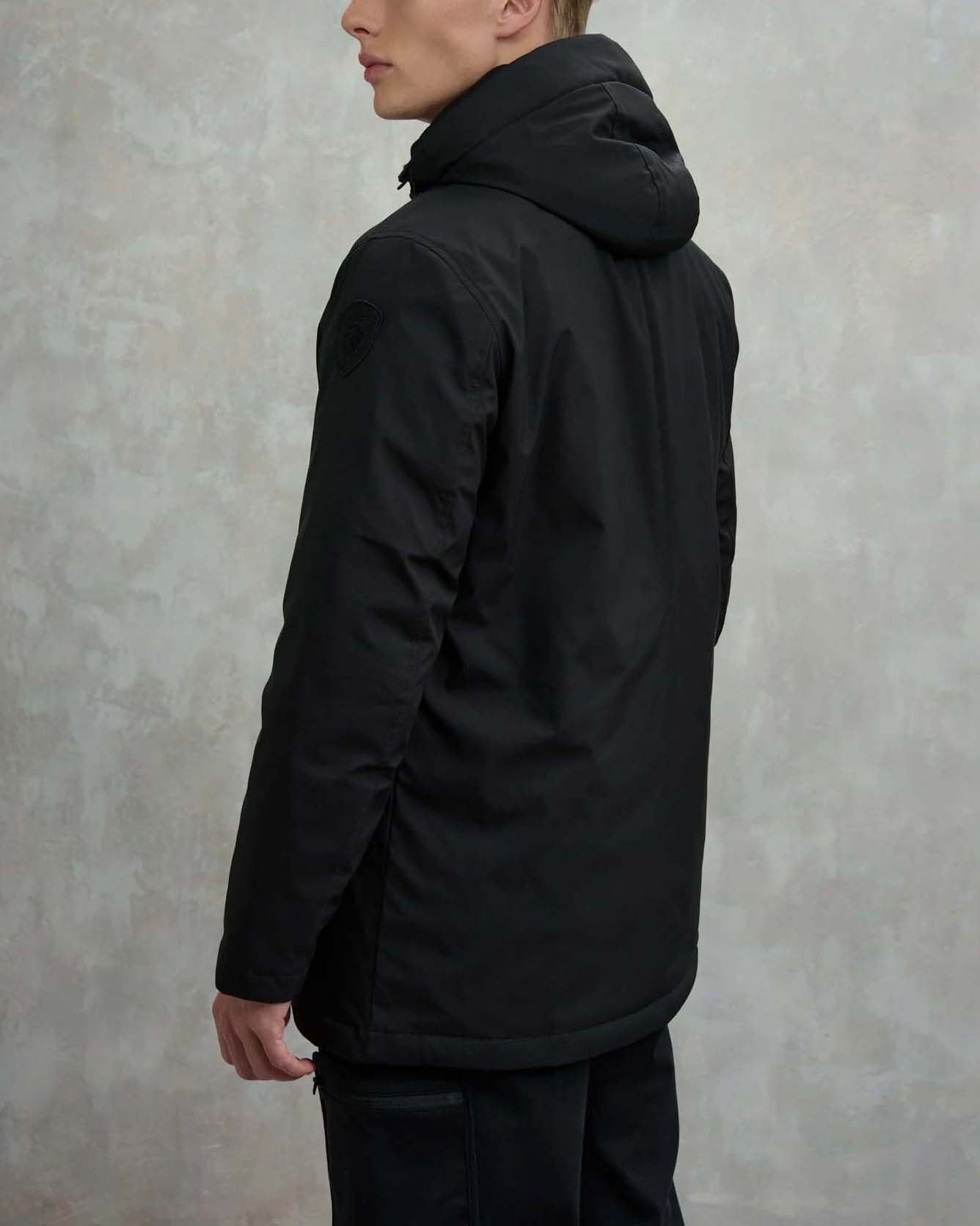 Parka Chester Blauer nero con cappuccio staccabile in neoprene tecnico stretch imbottito in piuma