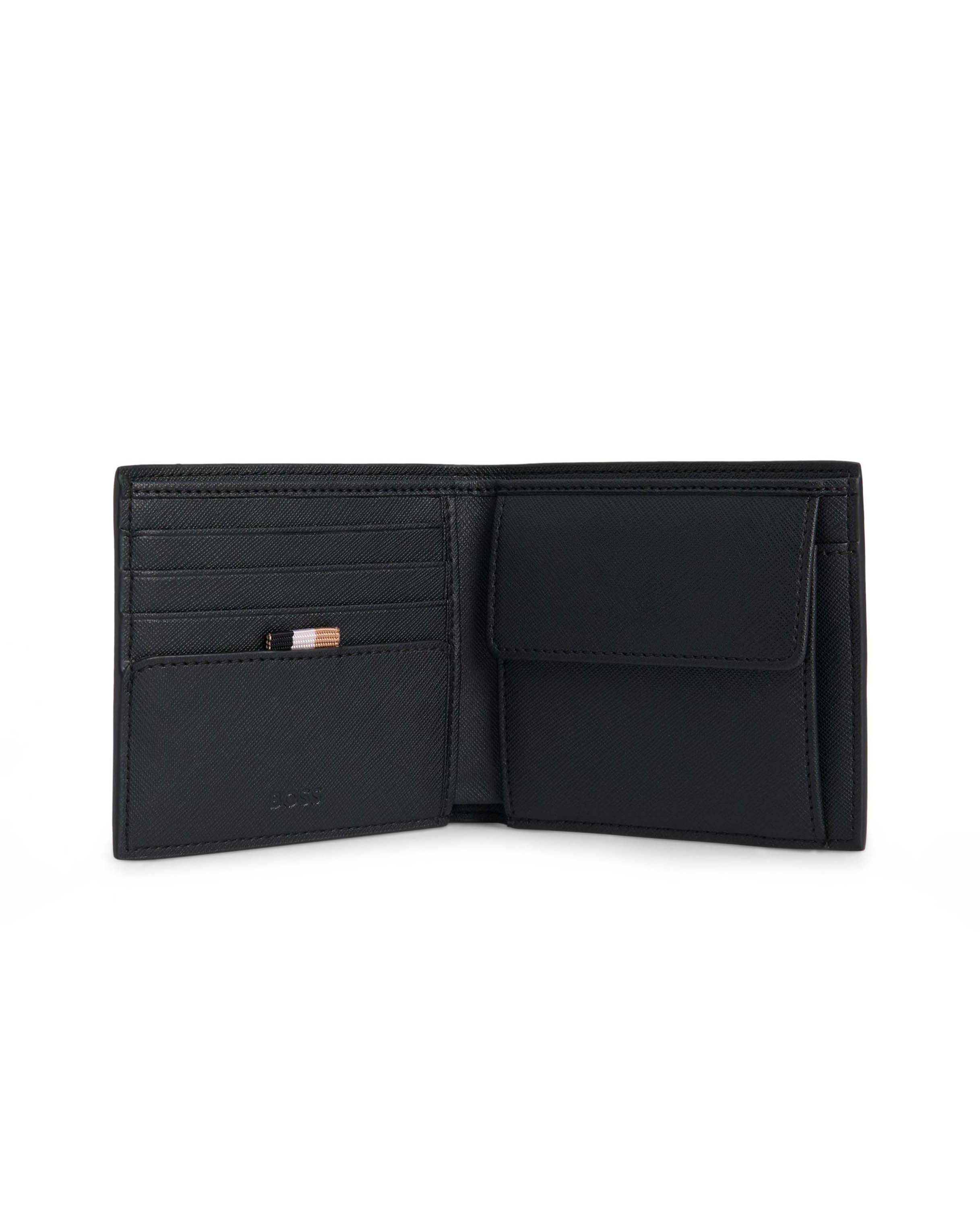 Portafoglio Boss nero in vera pelle con logo in metallo image