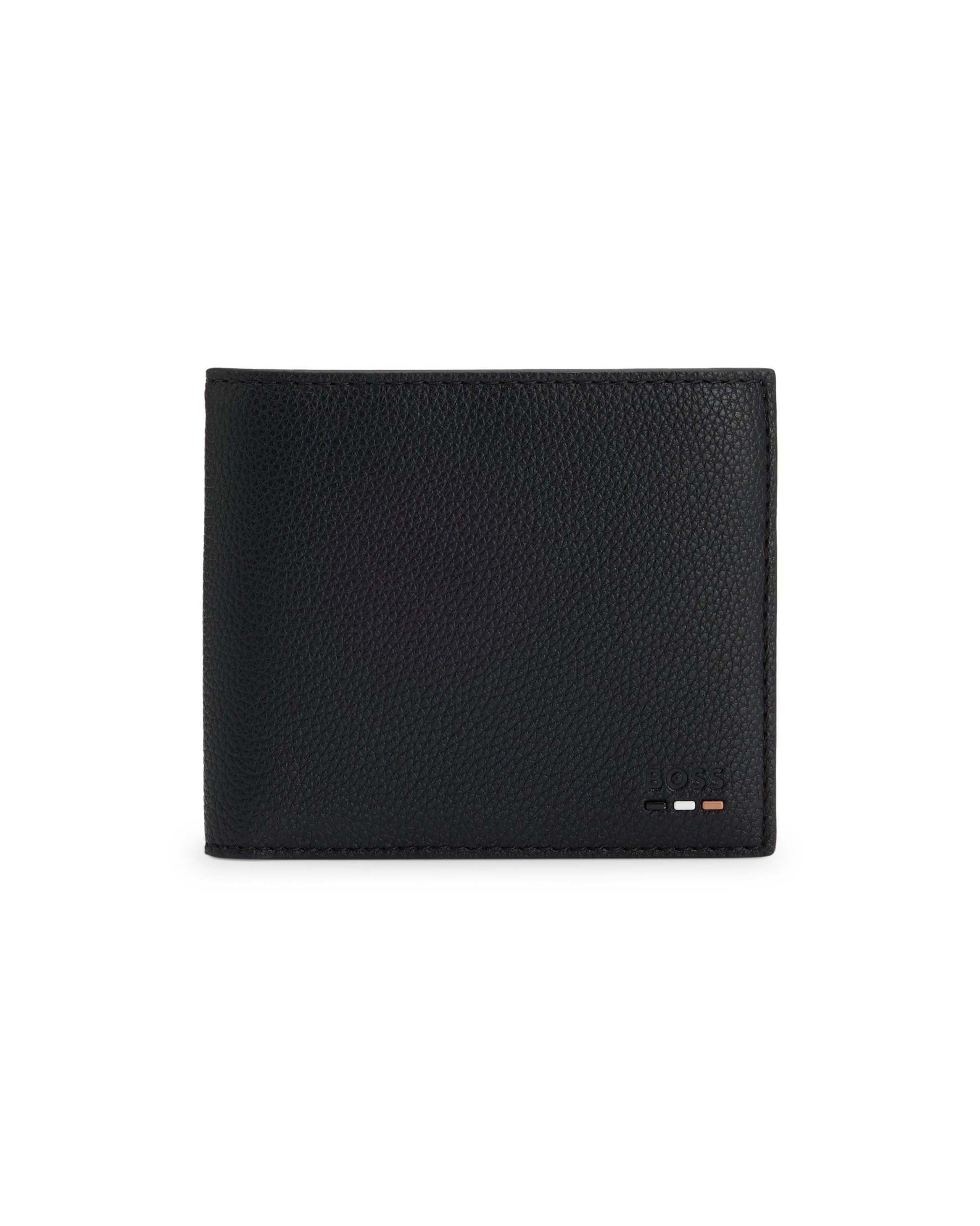 Portafoglio Boss nero in similpelle martellata con logo in tono