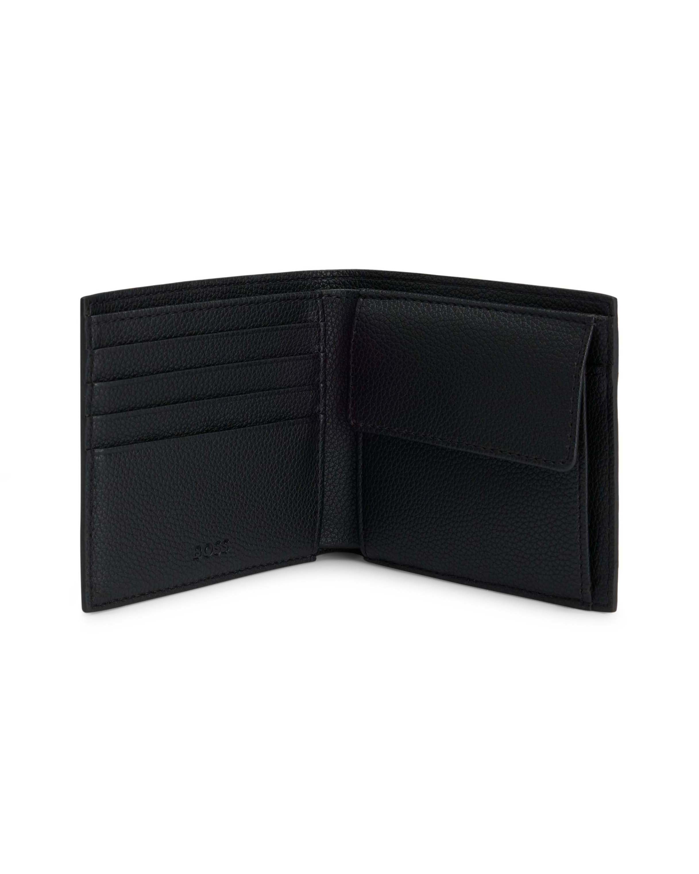 Portafoglio Boss nero in similpelle martellata con logo in tono image