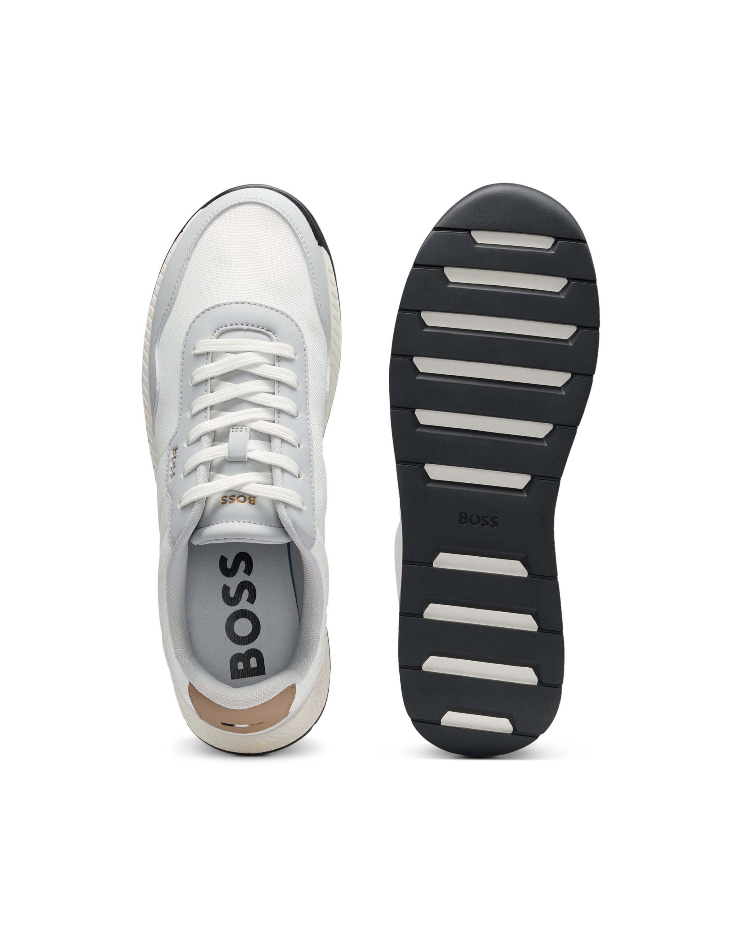 Sneakers Boss bianche e grigie con tomaia lavorata image