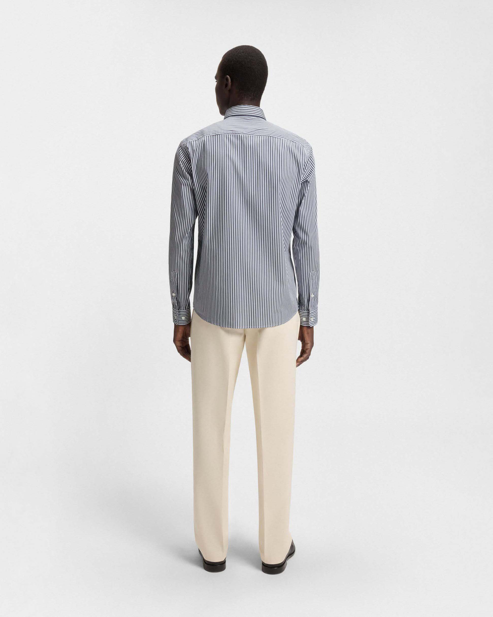 Camicia Roan Boss a righe bianche e blu in cotone stretch con colletto button-down image