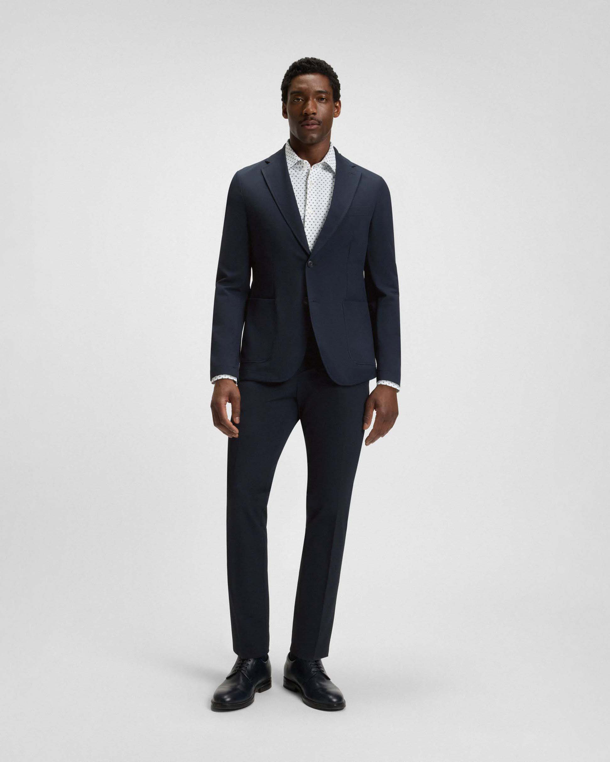 Blazer Hanry Boss blu in tessuto tecnico stretch diagonale