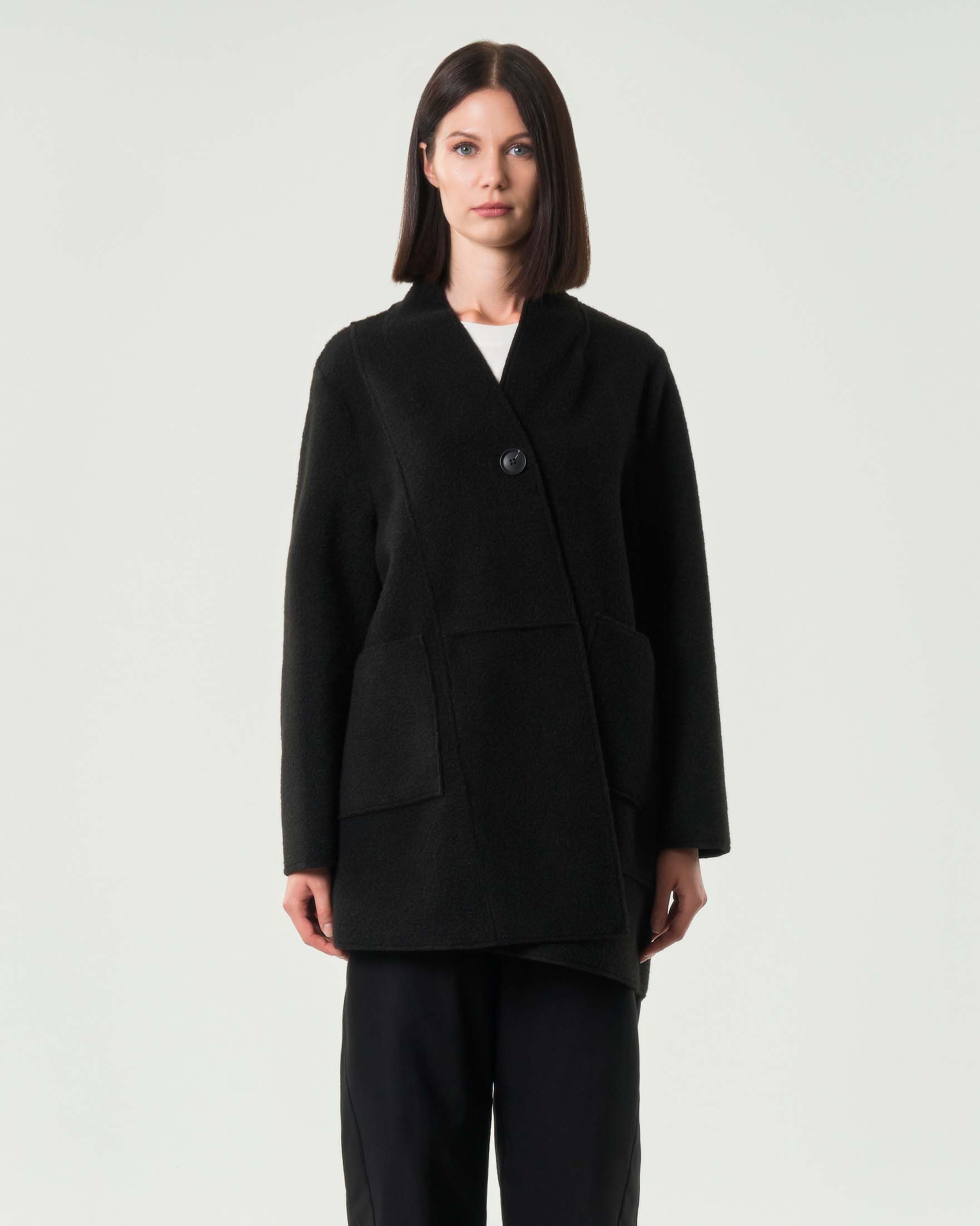 Caban nero Jurerê effetto lana cotta con cuciture a rilievo e chiusura a un bottone sovrapposta image