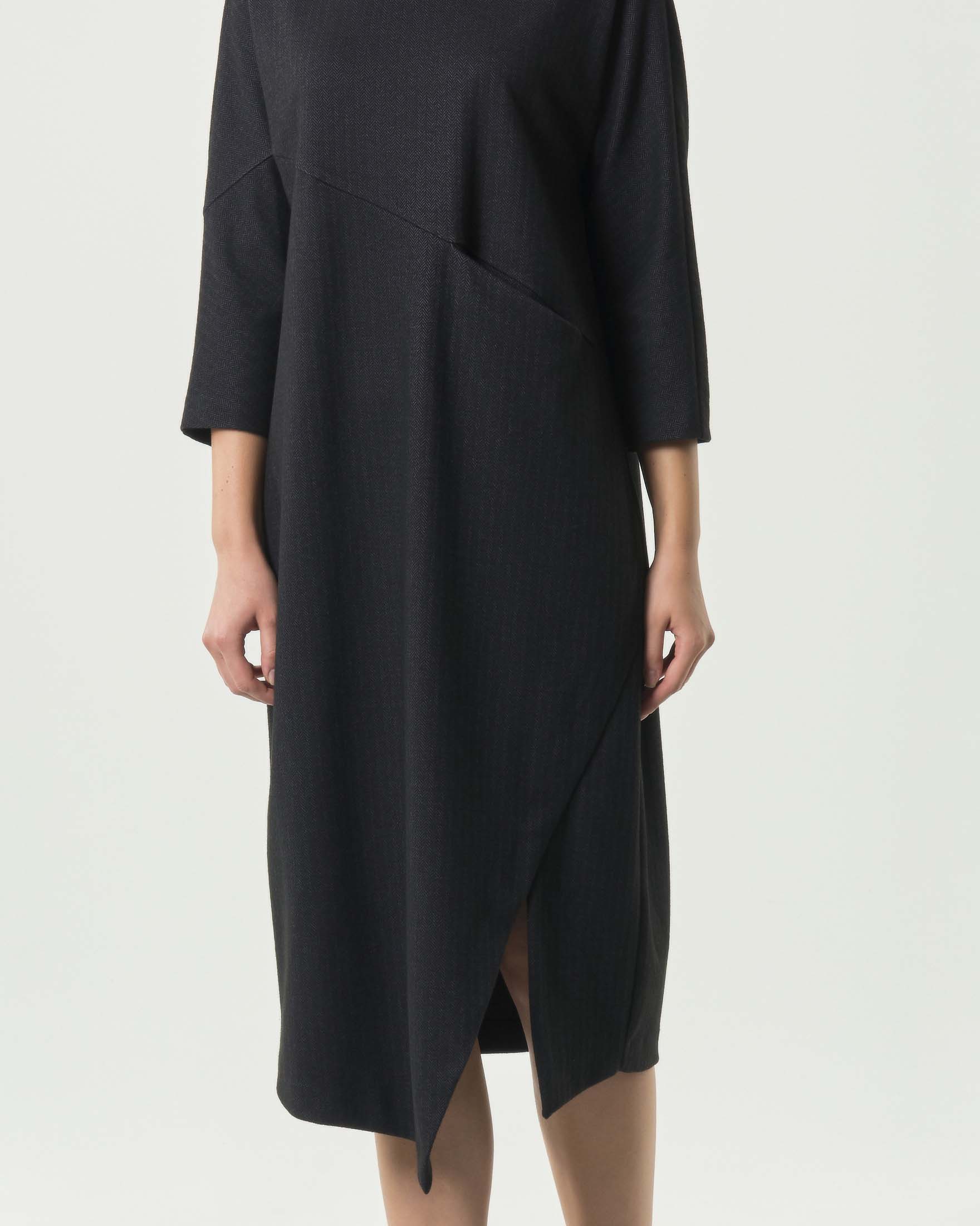 Abito midi Jurerê grigio antracite spinato in misto viscosa stretch con maniche tre quarti image