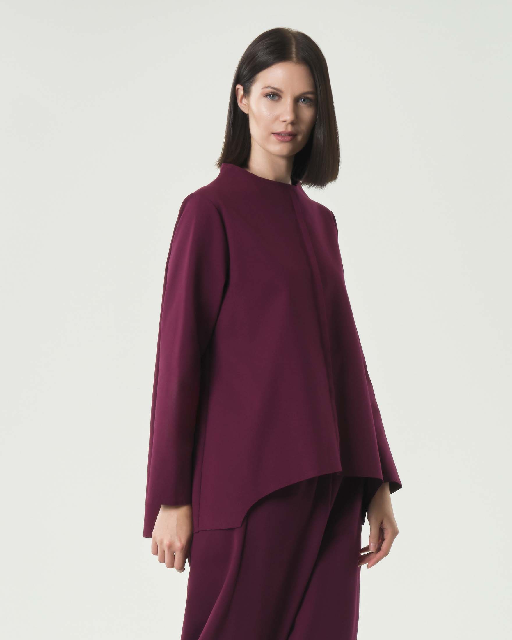 Felpa bordeaux Jurerê in misto viscosa punto Milano con fondo con arco frontale e cuciture a rilievo