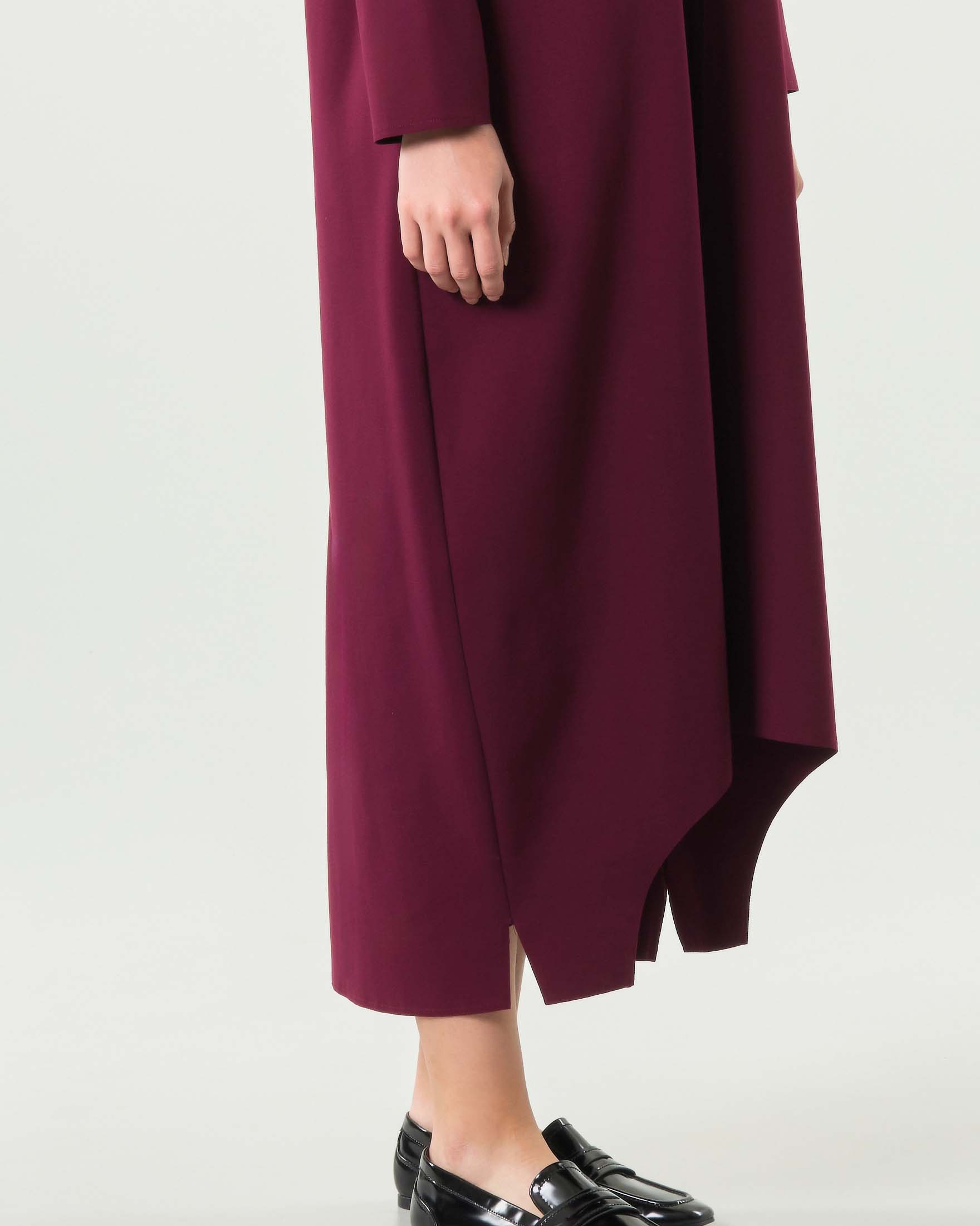 Abito lungo bordeaux Jurerê in viscosa punto Milano dalla linea a uovo con fondo ad arco image