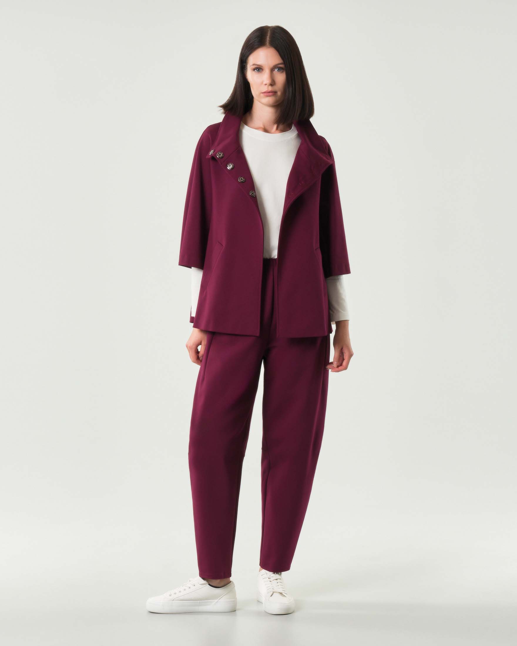 Pantaloni a pallocino Jurerê color bordeaux in misto viscosa stretch punto Milano con elastico inserito in vita