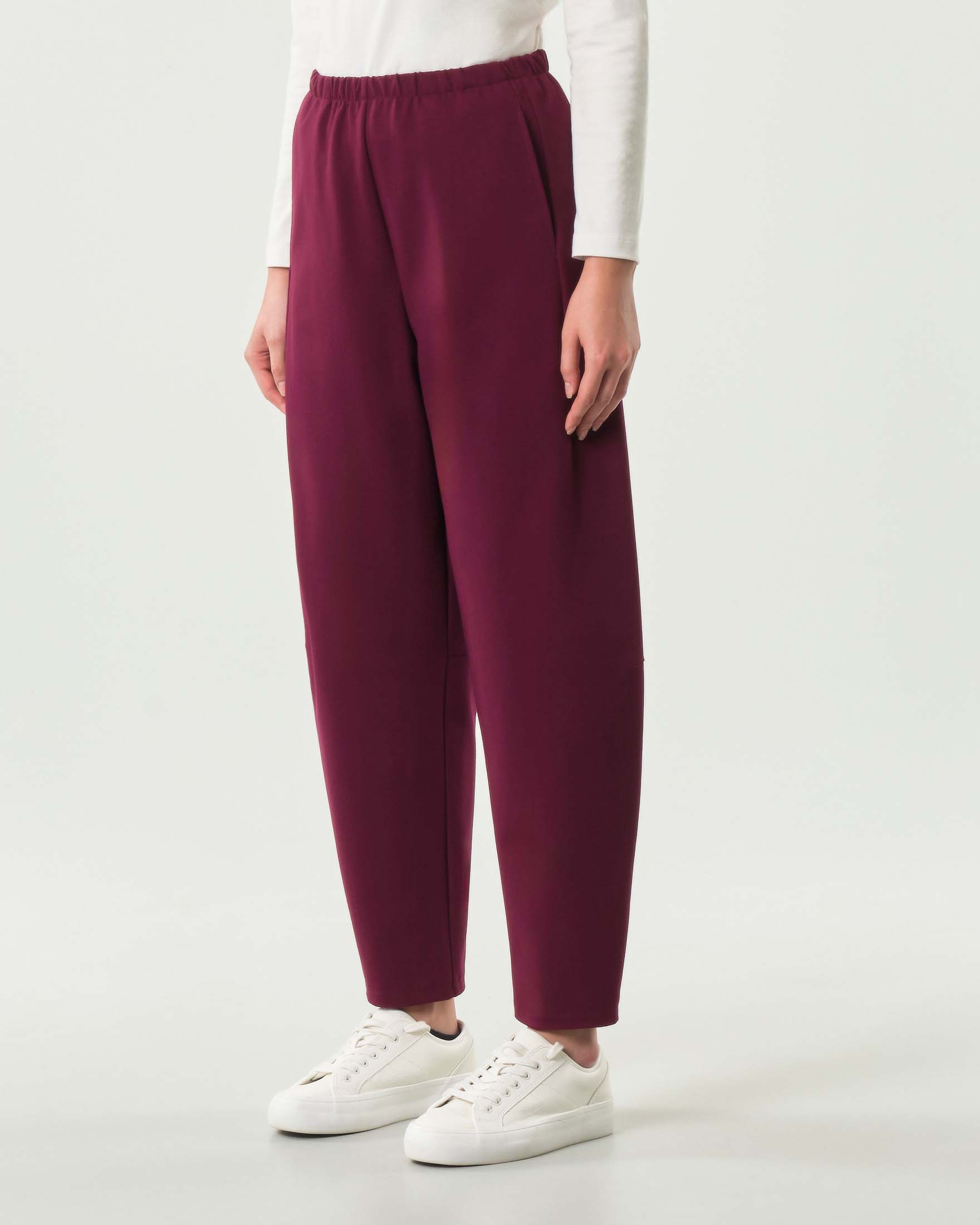 Pantaloni a pallocino Jurerê color bordeaux in misto viscosa stretch punto Milano con elastico inserito in vita image