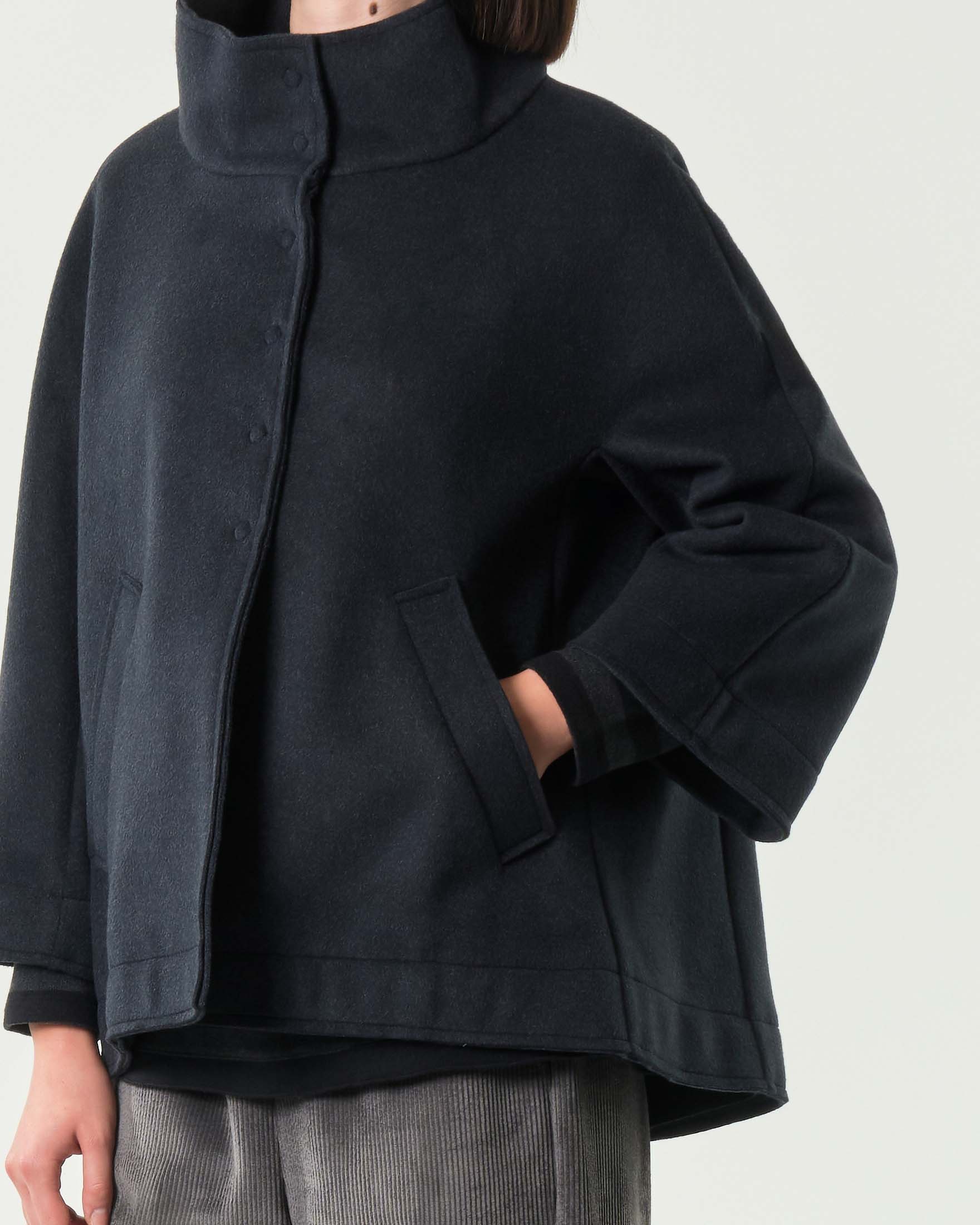 Caban blu melange Jurerê in velour di misto viscosa con collo alto e giromanica sceso image