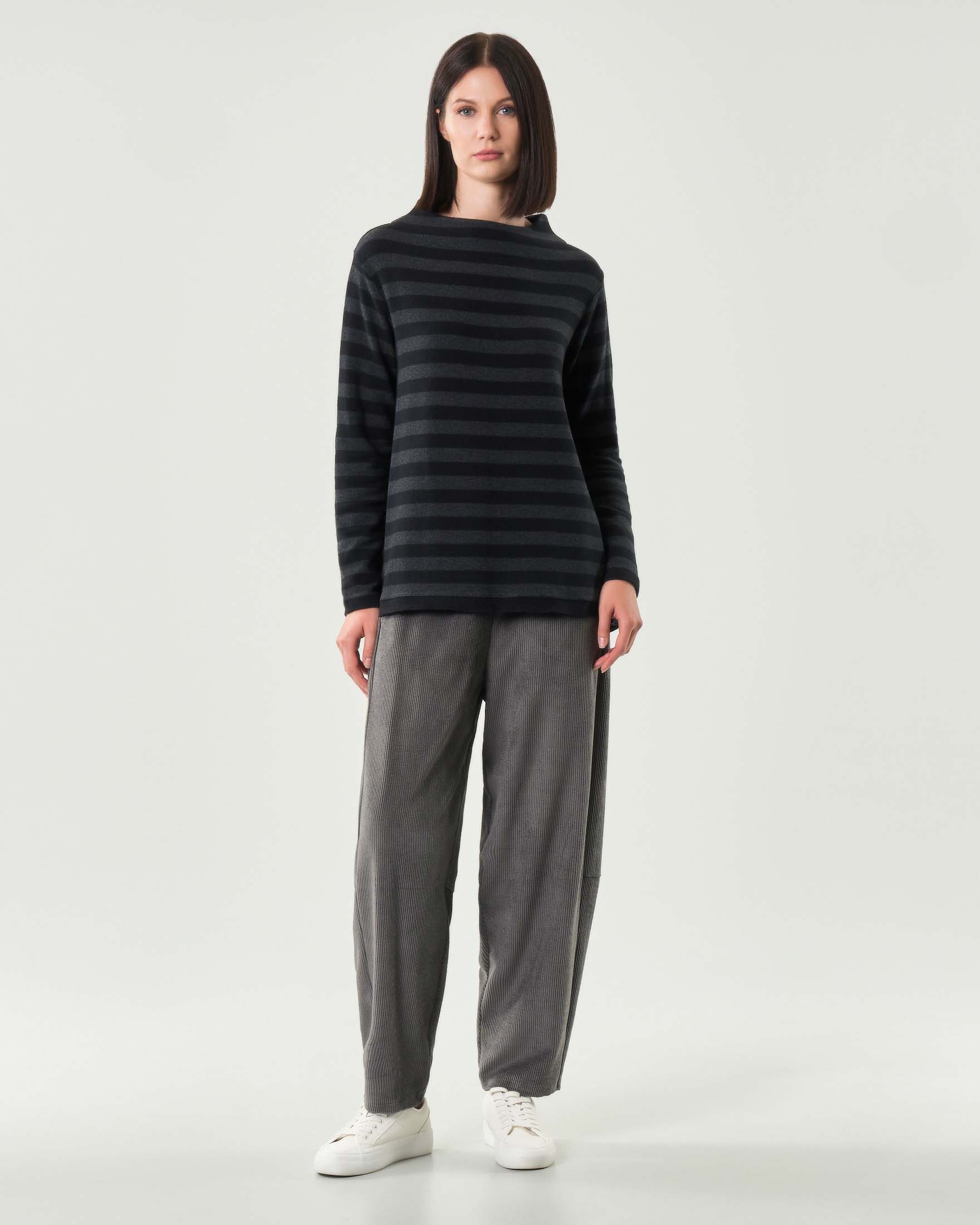 Pantaloni grigi a pallocino Jurerê in velluto stretch a coste con elastico inserito in vita