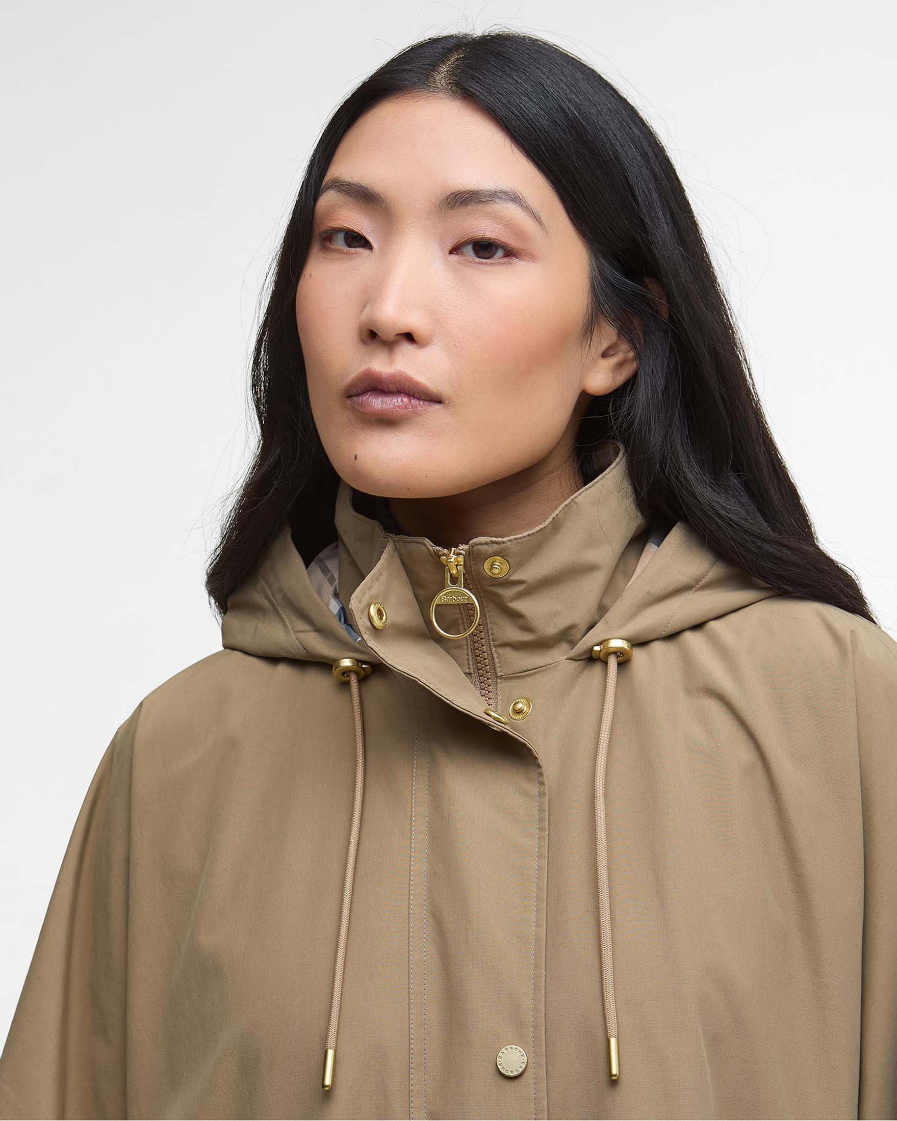 Mantella antipioggia Everlee beige in cotone con cappuccio e fodera interna a fantasia tartan image