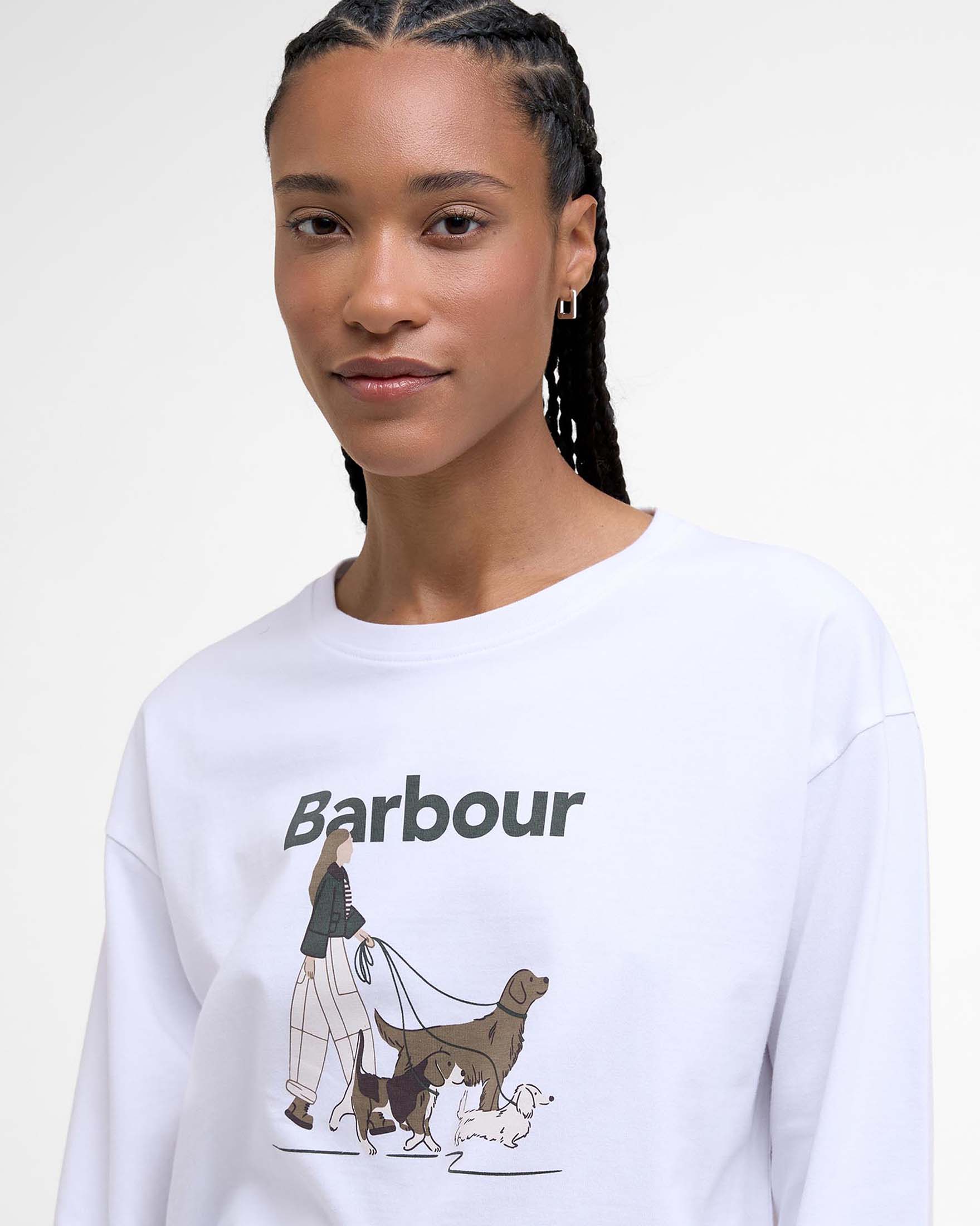 T-shirt bianca Barbour in cotone stretch con stampa cani a passeggio image
