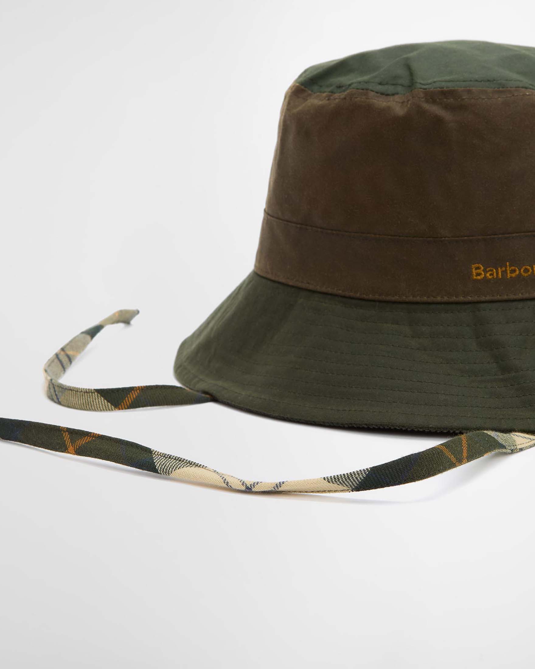 Bucket hat Brackley Barbour verde oliva in cotone cerato color block con cordini