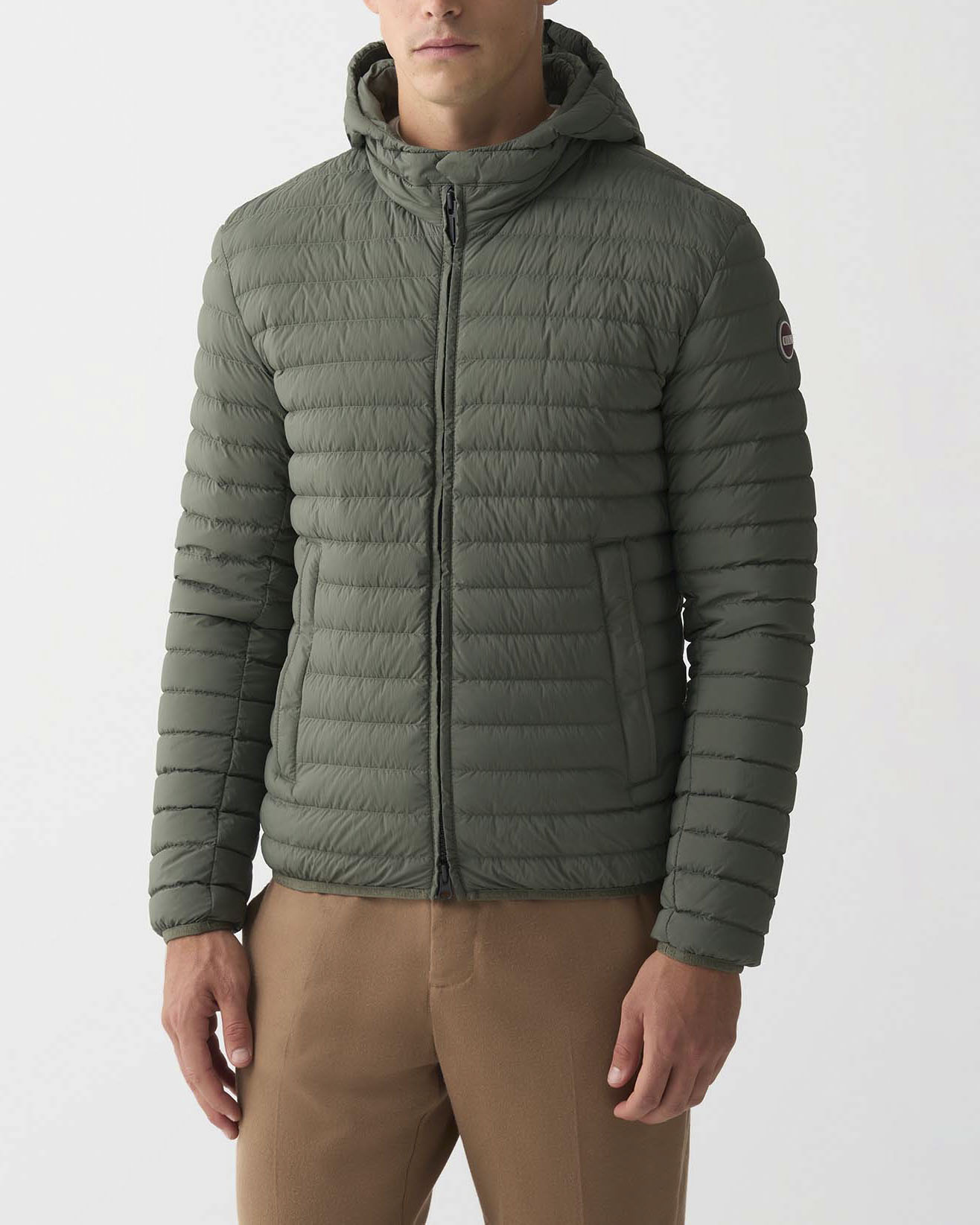 Piumino con cappuccio Colmar Originals verde militare in nylon crinkle imbottito in piuma image