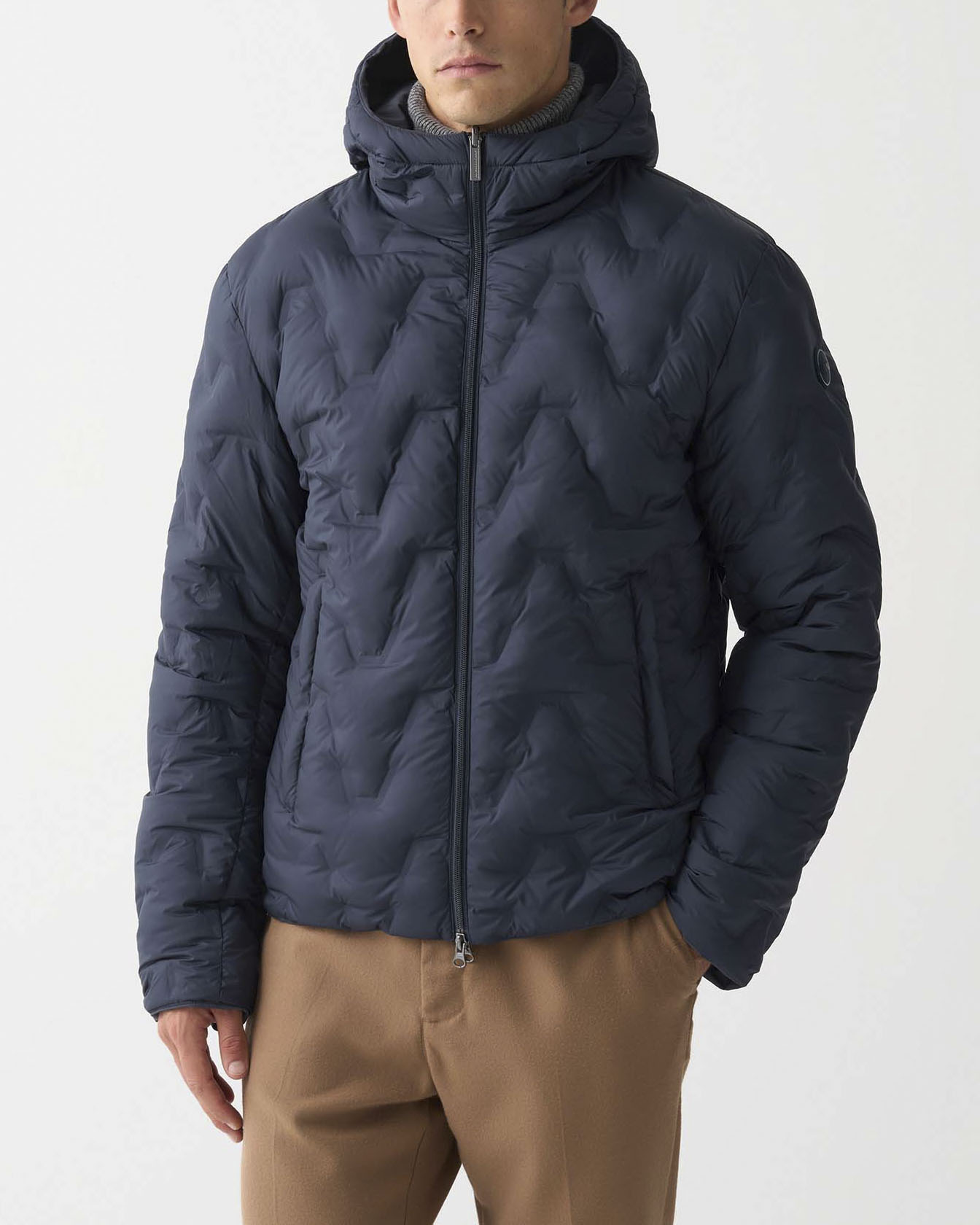 Piumino Colmar Originals blu con cappuccio in nylon opaco a trapuntatura laserata effetto spinato reversibile in parte liscia