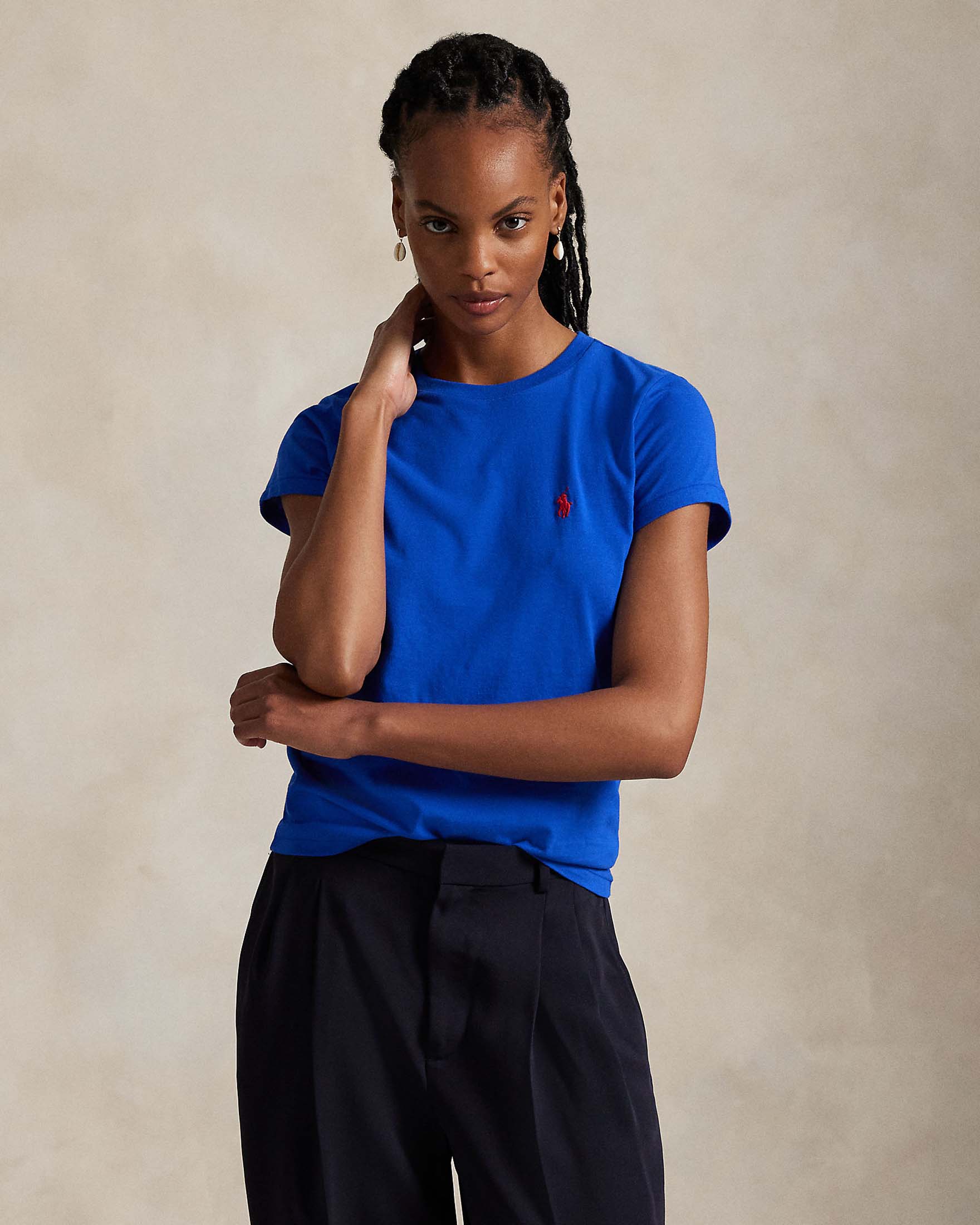 T-shirt blu China Polo Ralph Lauren in cotone a maniche corte con logo ricamato a contrasto sul petto