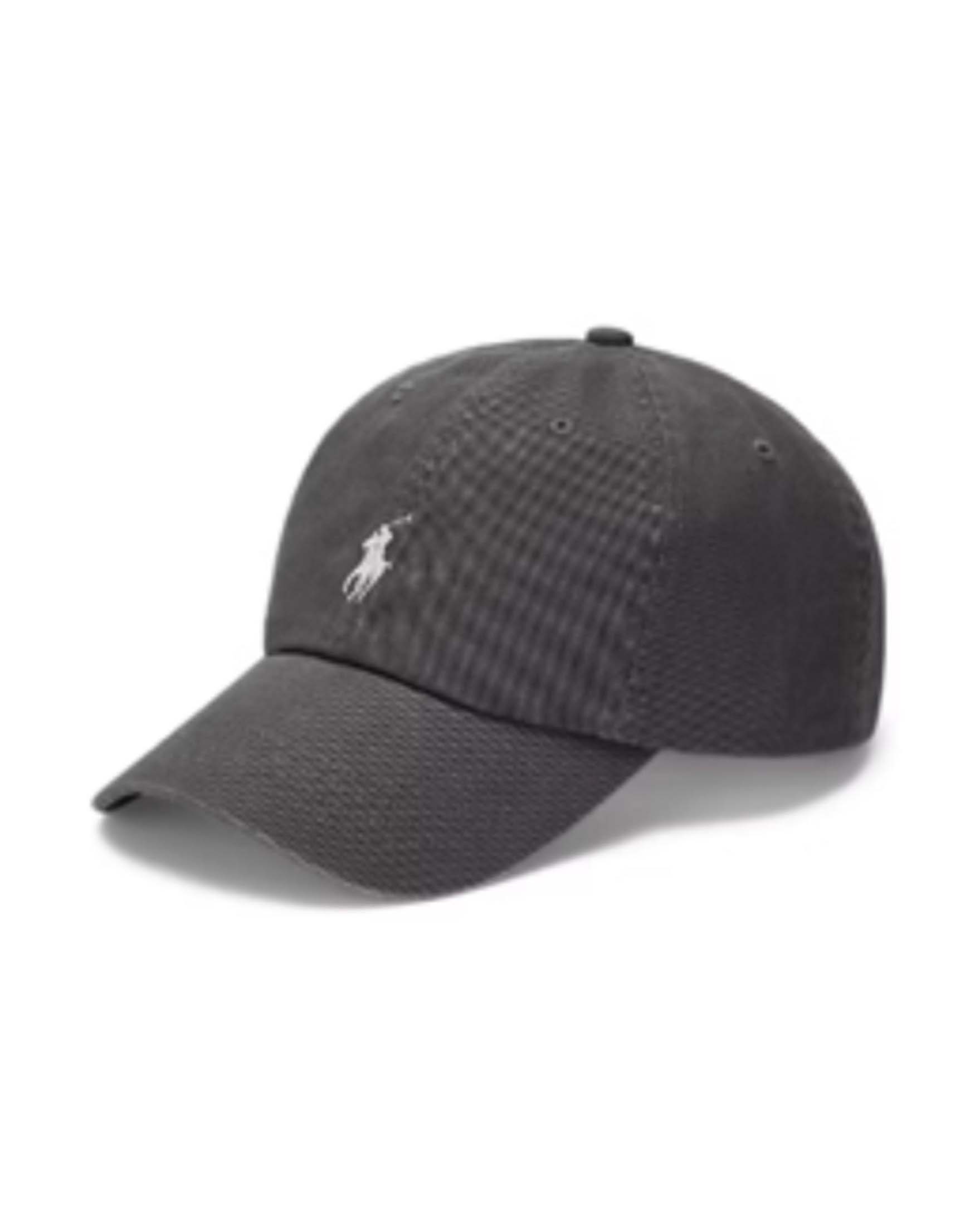 Cappellino nero delavè Polo in cotone con logo ricamato sul frontino a contrasto di colore