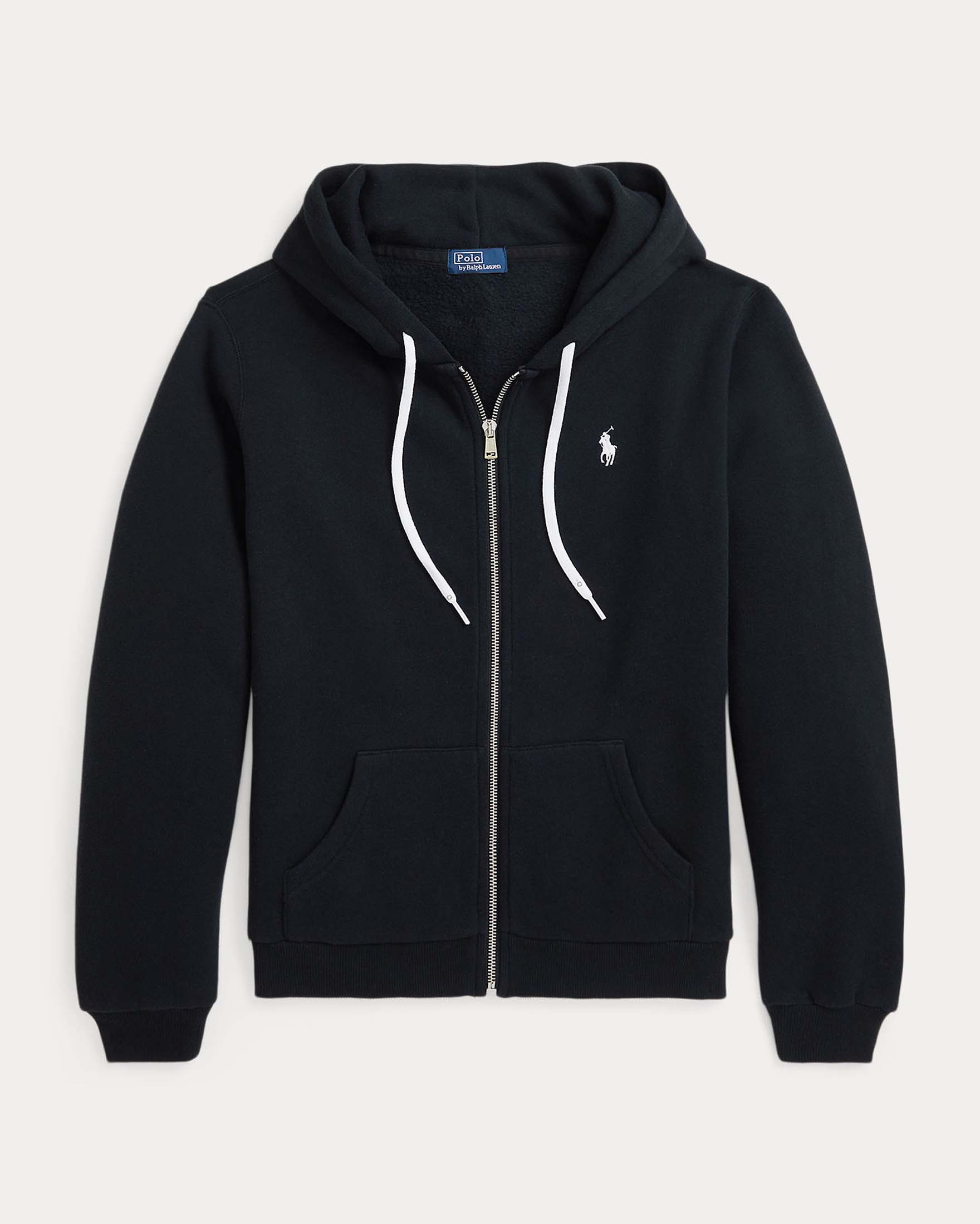 Felpa nera Polo Ralph Lauren in misto cotone con cappuccio e chiusura a cerniera