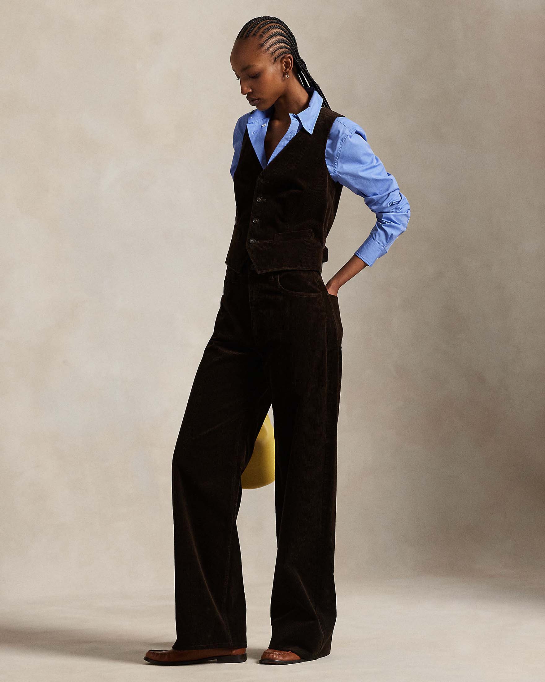 Pantaloni wide color testa moro Polo Ralph Lauren in velluto a coste di cotone