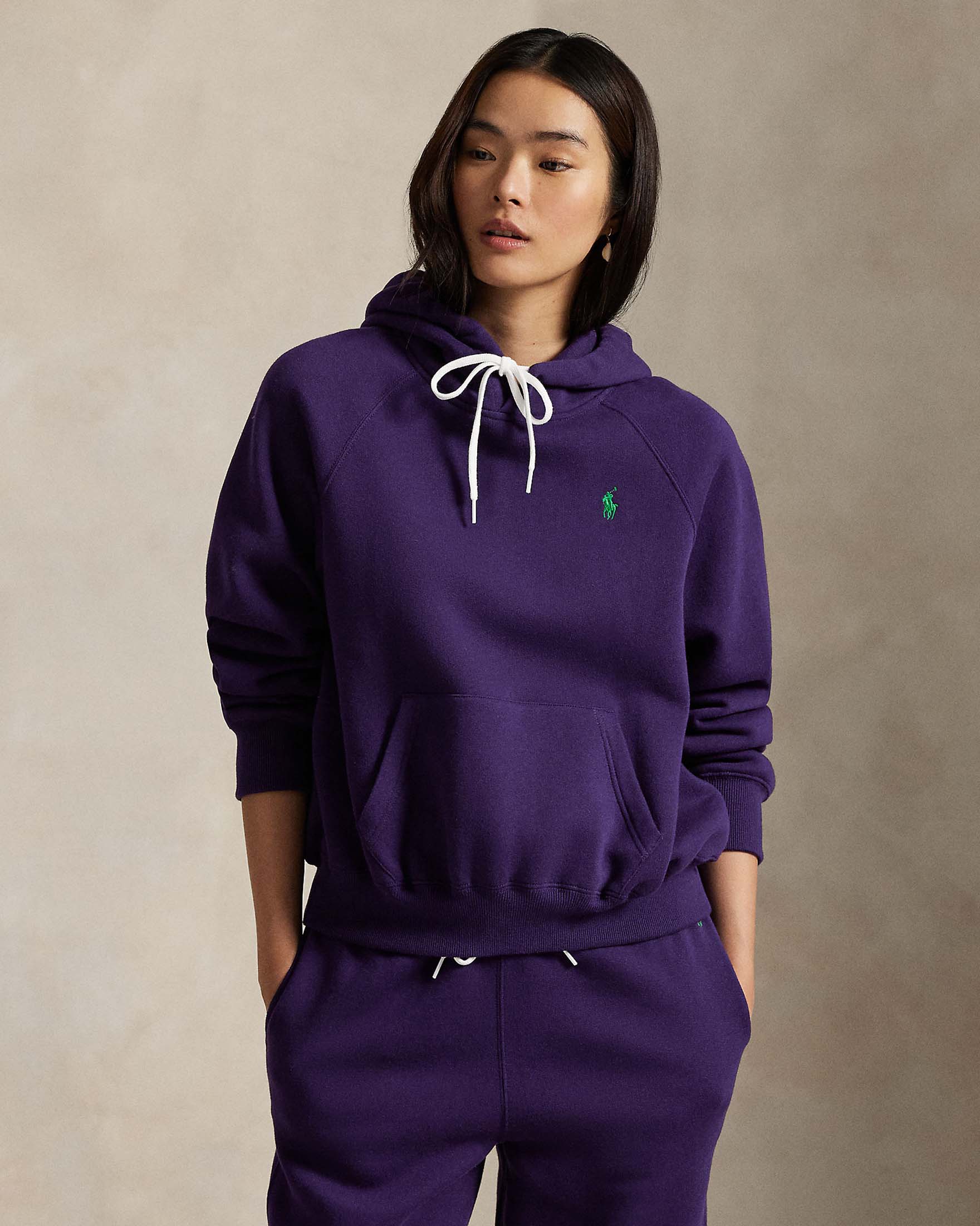 Felpa viola Polo Ralph Lauren in misto cotone felpato con cappuccio e logo a contrasto