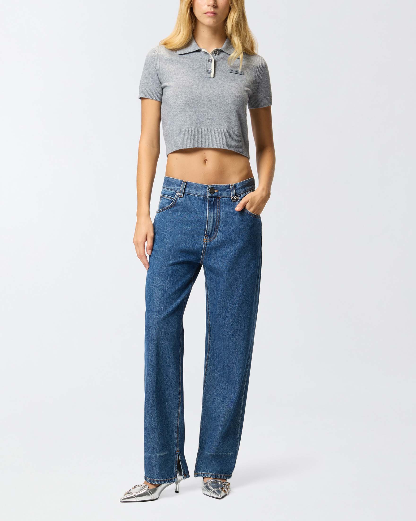 Jeans loose-fit Lovely Boy Pinko blu stone washed in cotone e lyocell dalla linea ampia con spacchi al fondo