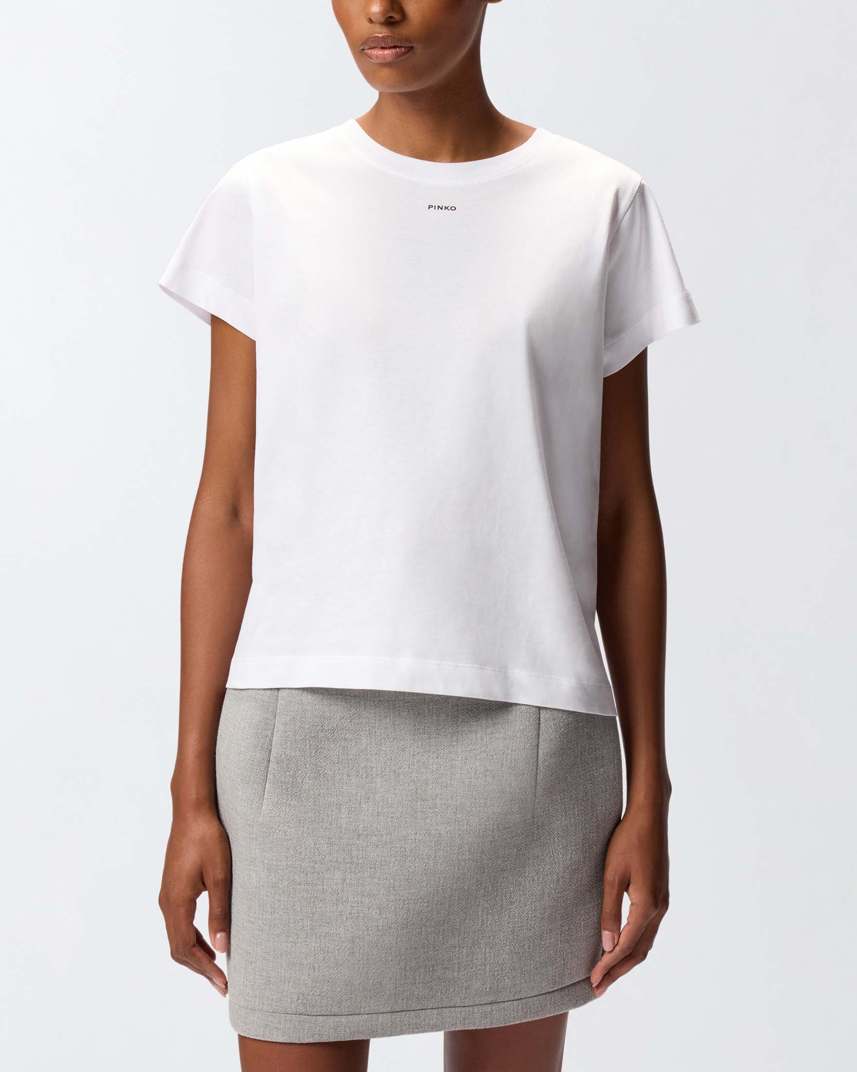 T-shirt bianca in cotone a maniche corte con mini logo stampato a contrasto sul petto