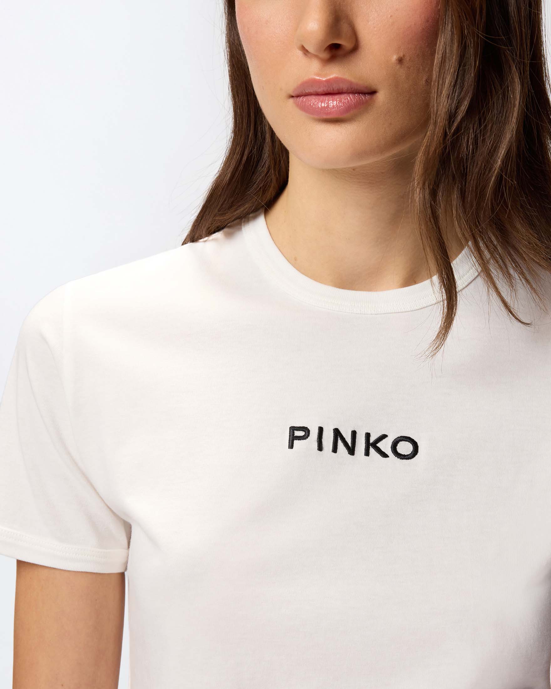 T-shirt bianca in cotone a maniche corte Pinko con scritta logo