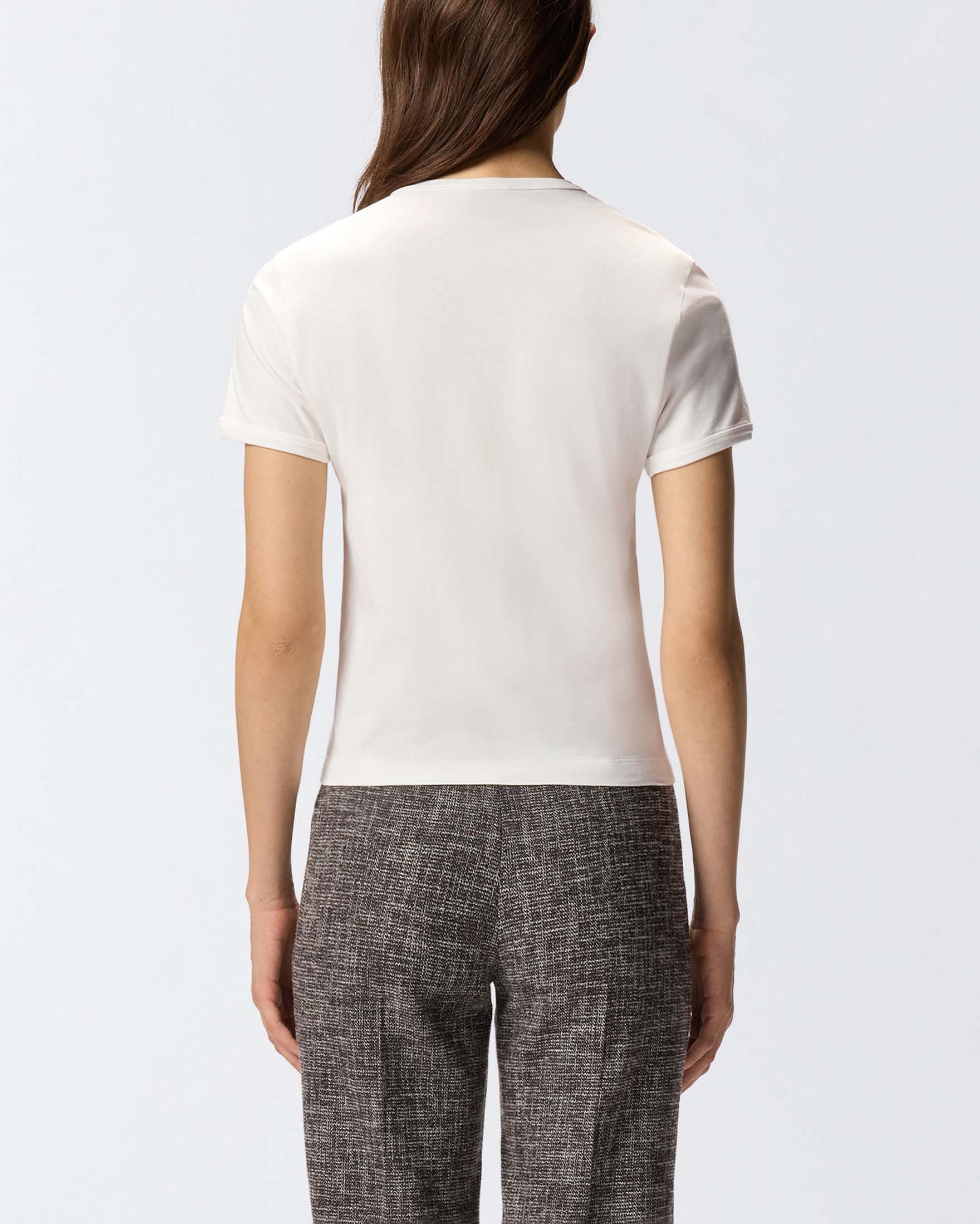 T-shirt bianca in cotone a maniche corte Pinko con scritta logo nera ricamata sul petto