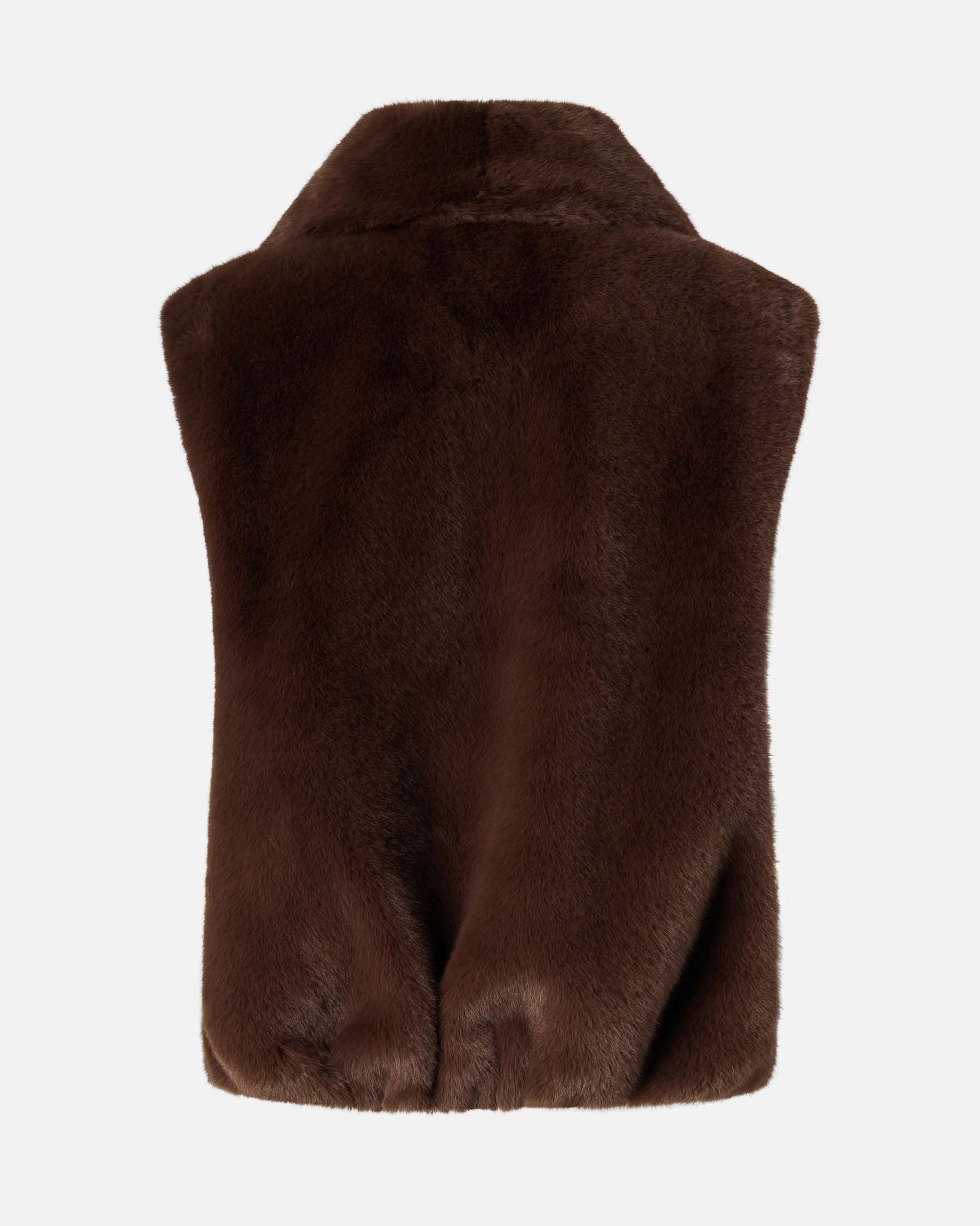 Gilet color testa di moro Pinko in ecopelliccia con maniche ad aletta e profili in similpelle tono su tono image