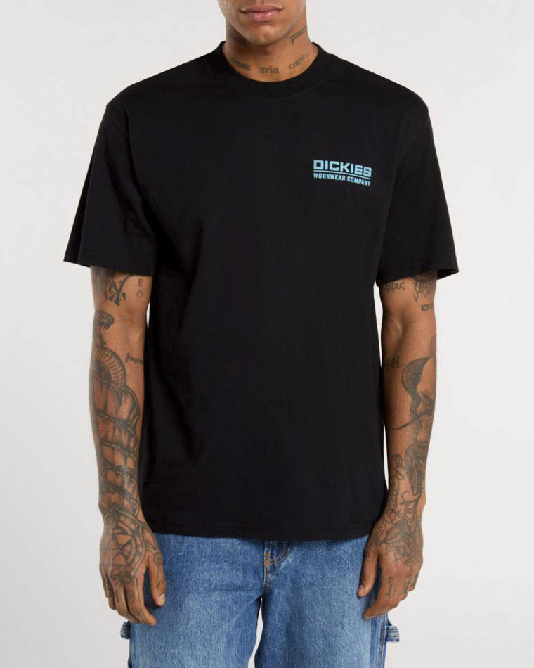 T-shirt Dickies nera relaxed fit con logo Dickies workwear company sul petto e maxi sul retro
