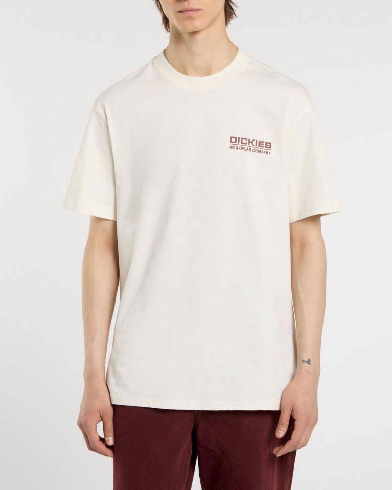 T-shirt Dickies panna relaxed fit con logo Dickies workwear company sul petto e maxi sul retro
