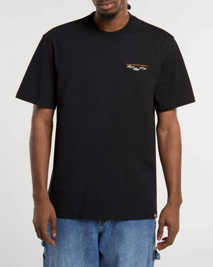 T-shirt Dickies nera relaxed fit in cotone pesante con Illustrazione ispirata alla pesca