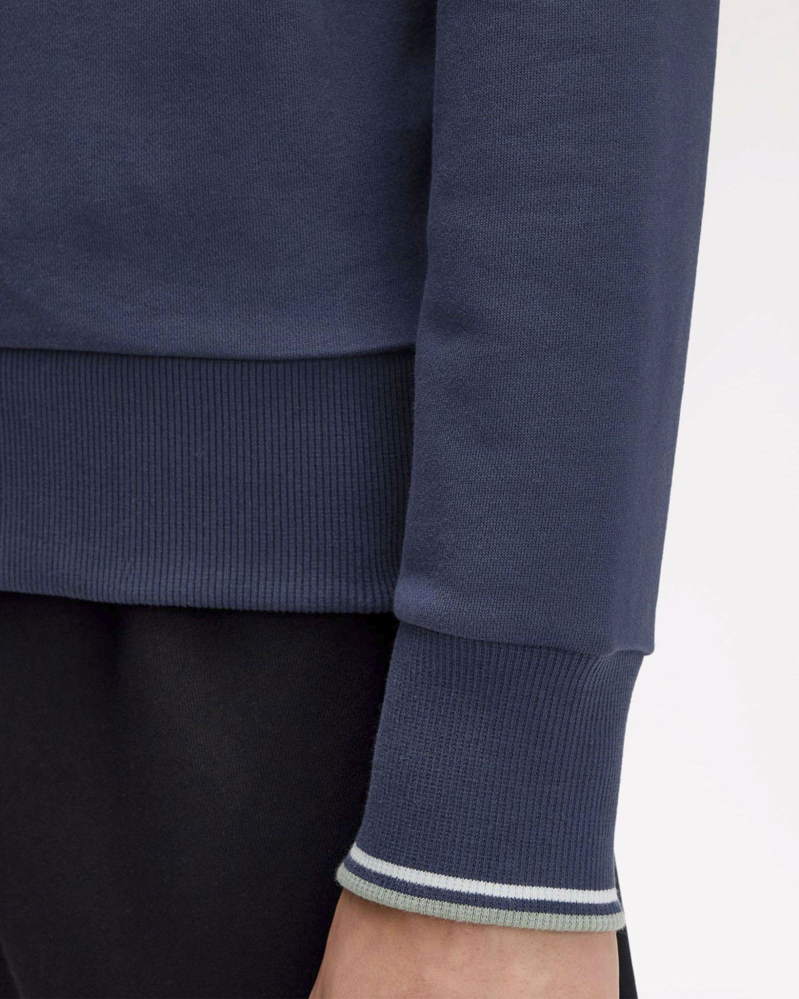 Felpa girocollo Fred Perry blu indaco con bordino bianco e grigio sulla manica
