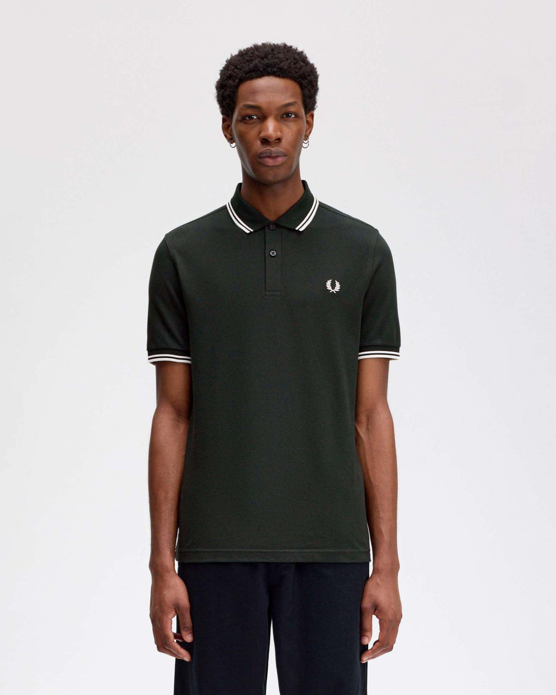Polo Fred Perry verde scuro mezza manica con bordino bianco