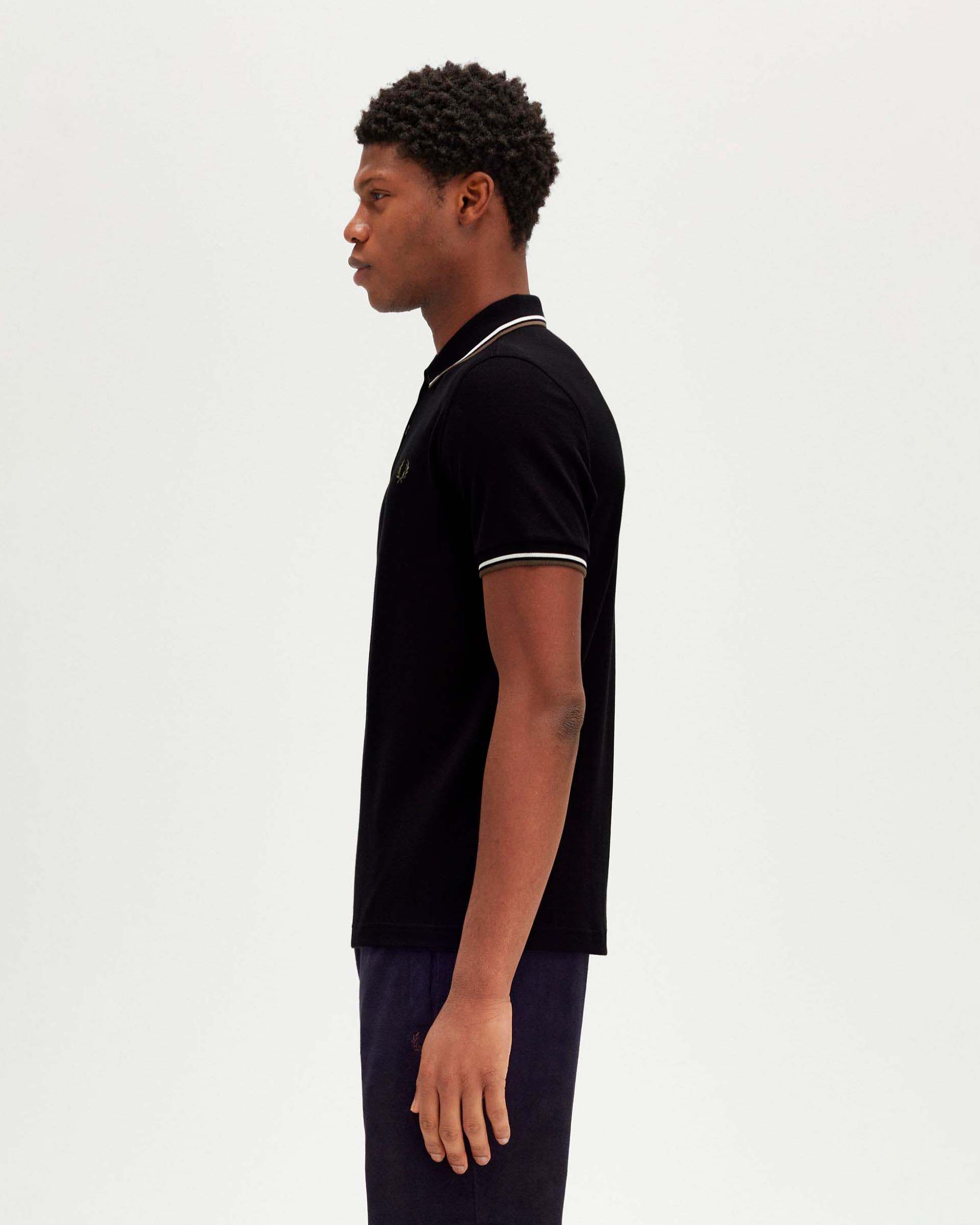 Polo Fred Perry nera mezza manica con bordino militare