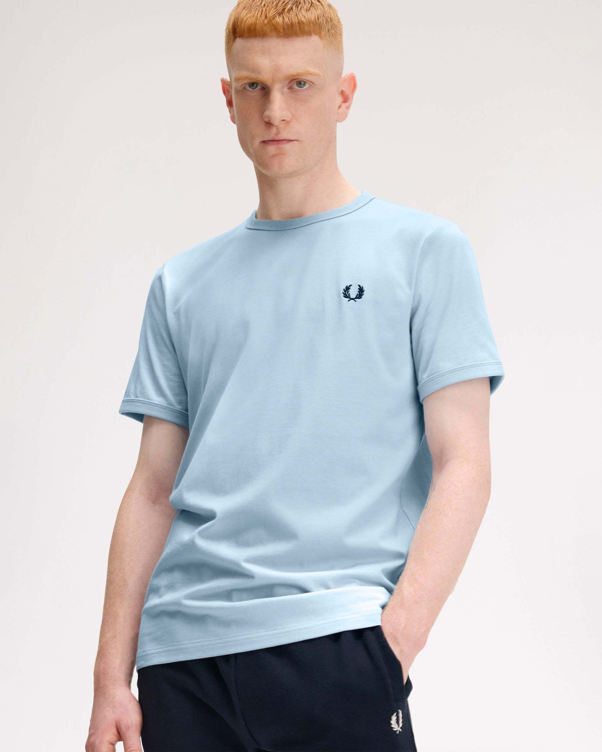 T-shirt mezza manica Fred Perry azzurra tinta unita image