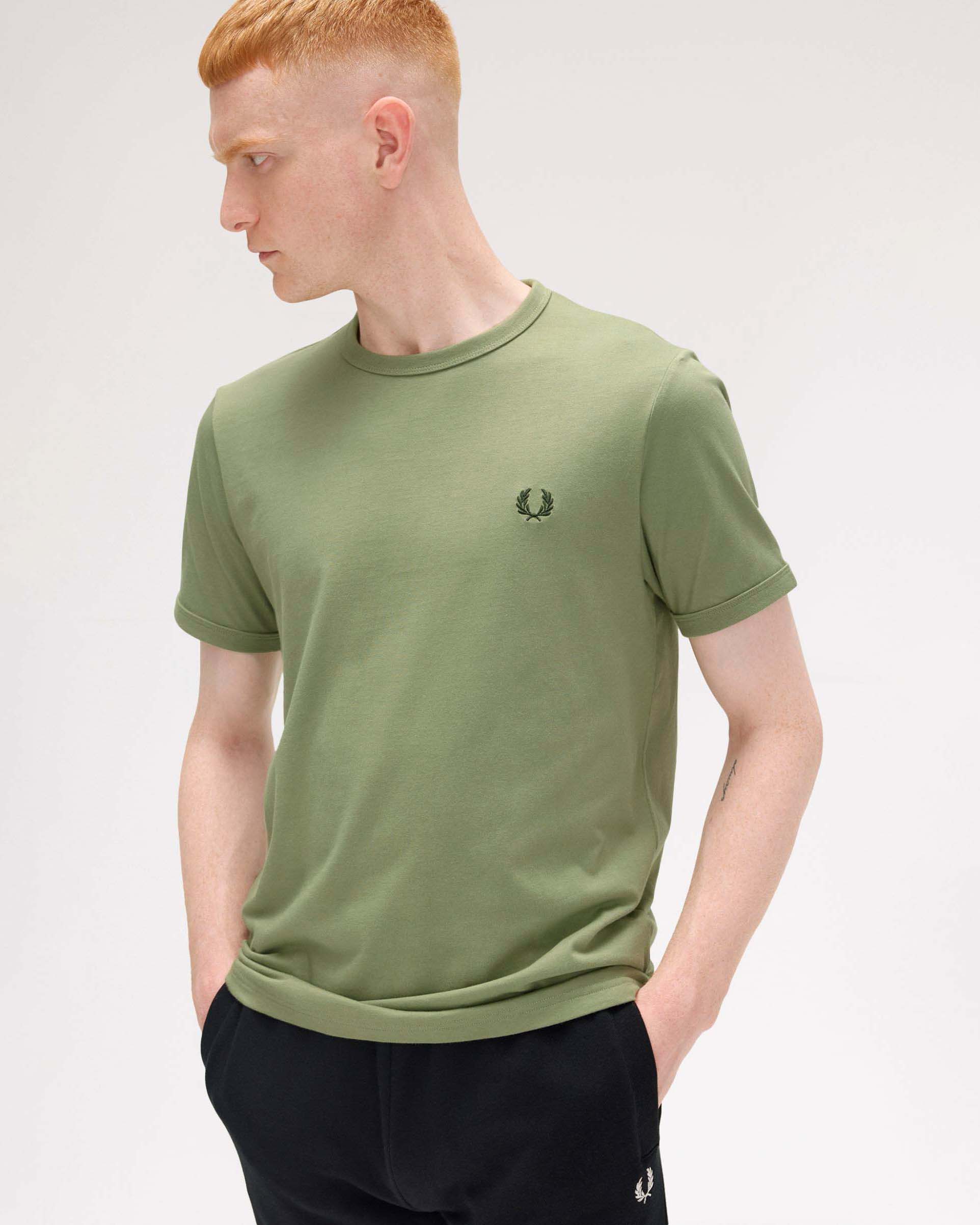 T-shirt mezza manica Fred Perry verde salvia tinta unita image