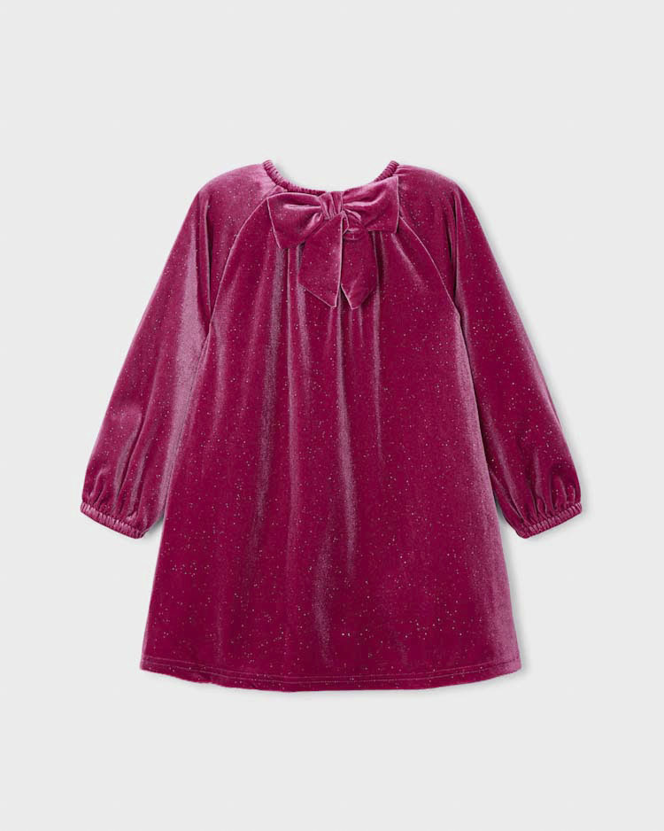 Abito Mayoral rosso ciliegia in velluto brillantinatoa maniche lunghe e fiocco image