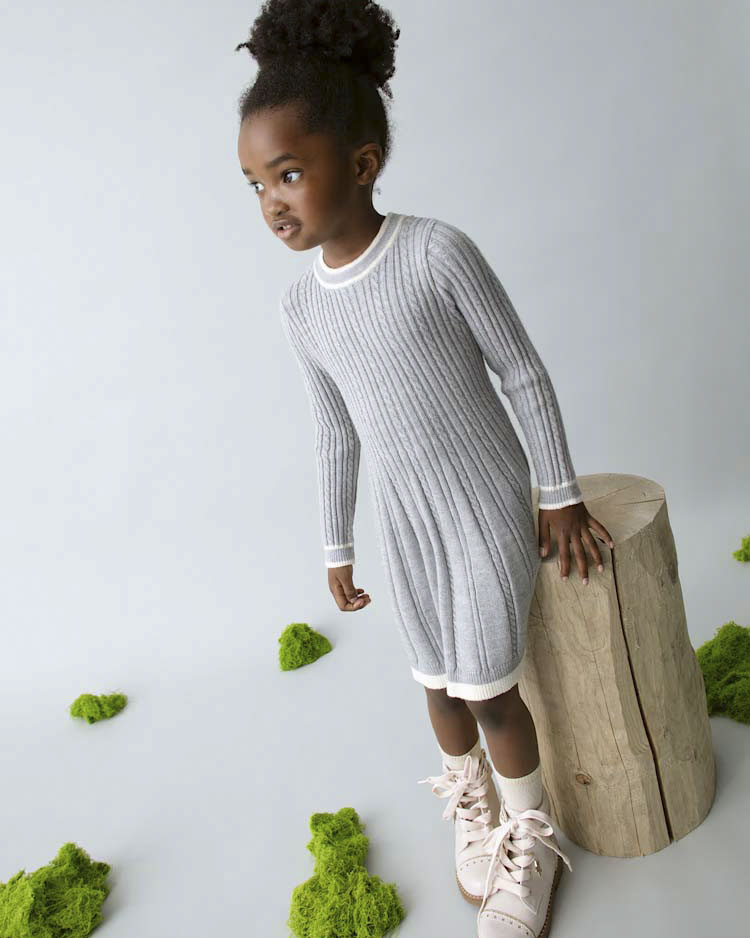 Abito Mayoral grigio e bianco in misto viscosa tricot a maniche lunghe